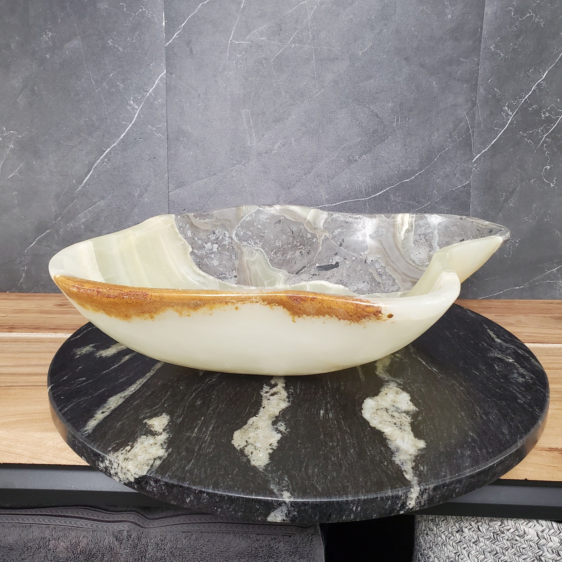 S28_07 Onyx Stone Vessel Bathroom Sink - 19.5 x 16 inch