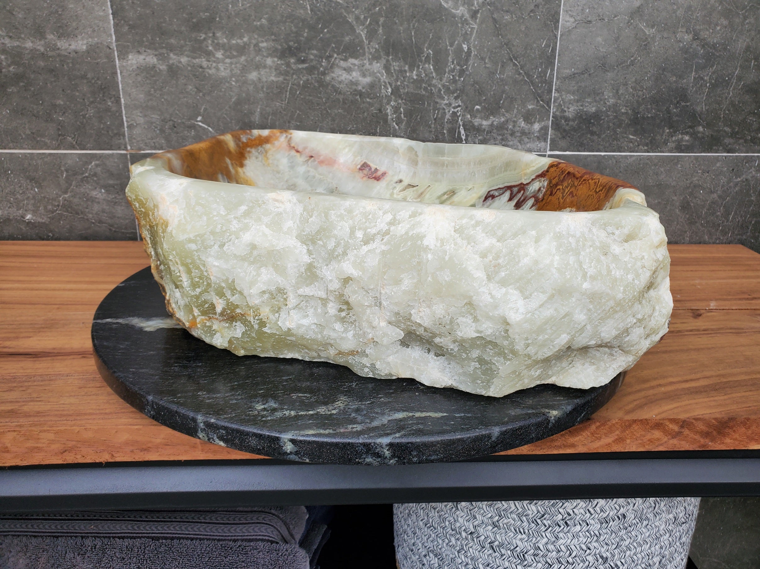 S30_28 Onyx Stone Vessel Bathroom Sink - 21 x 17 inch