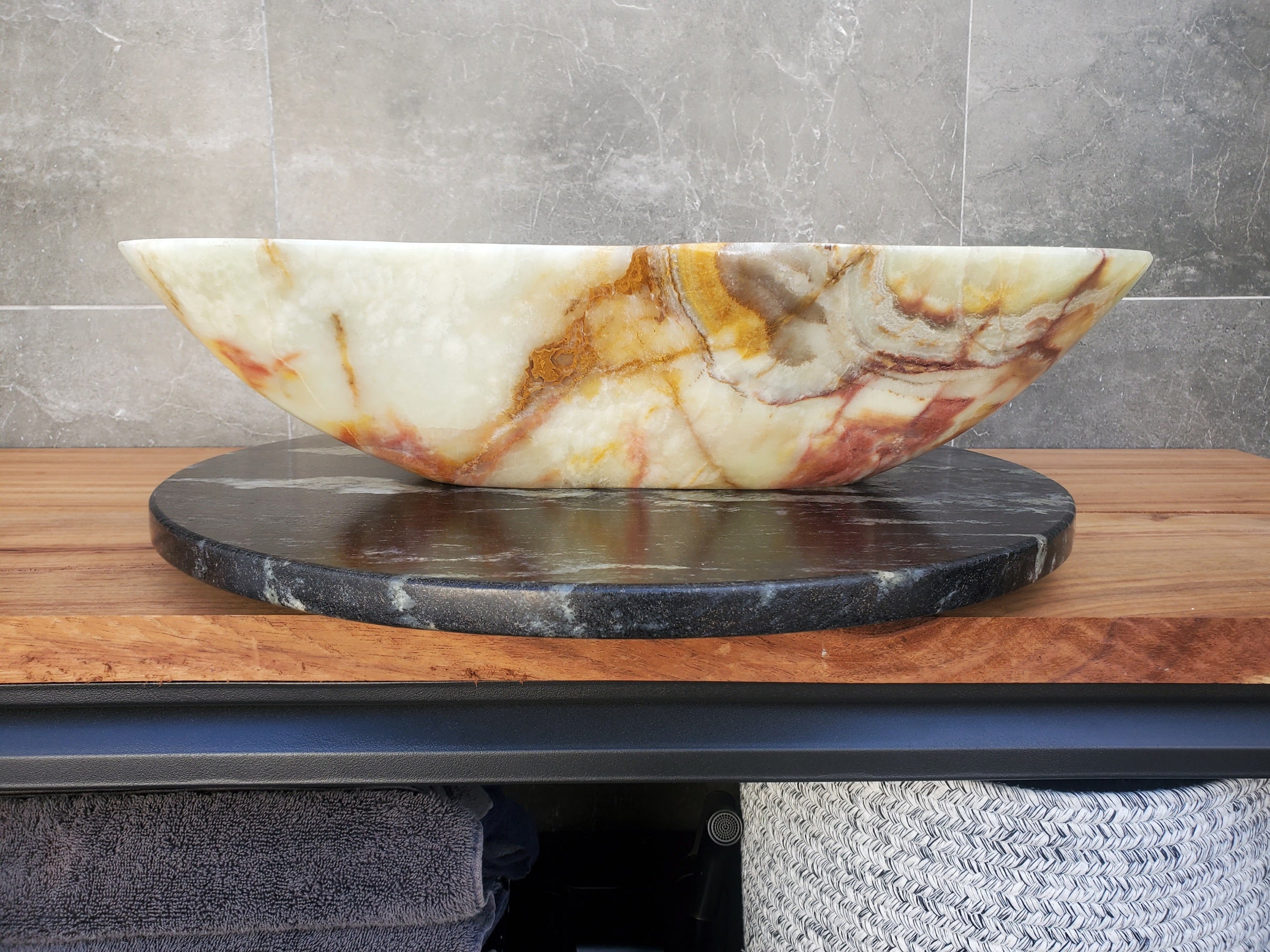 S30_18 Onyx Stone Vessel Bathroom Sink - 19 x 14 inch