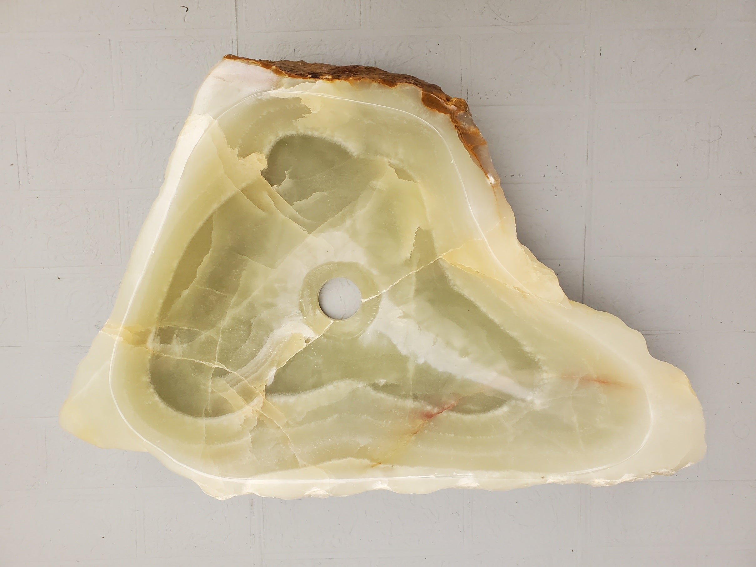 S23_20 Green and Brown Onyx Stone Vessel Bathroom Sink - 21 x 14 inch