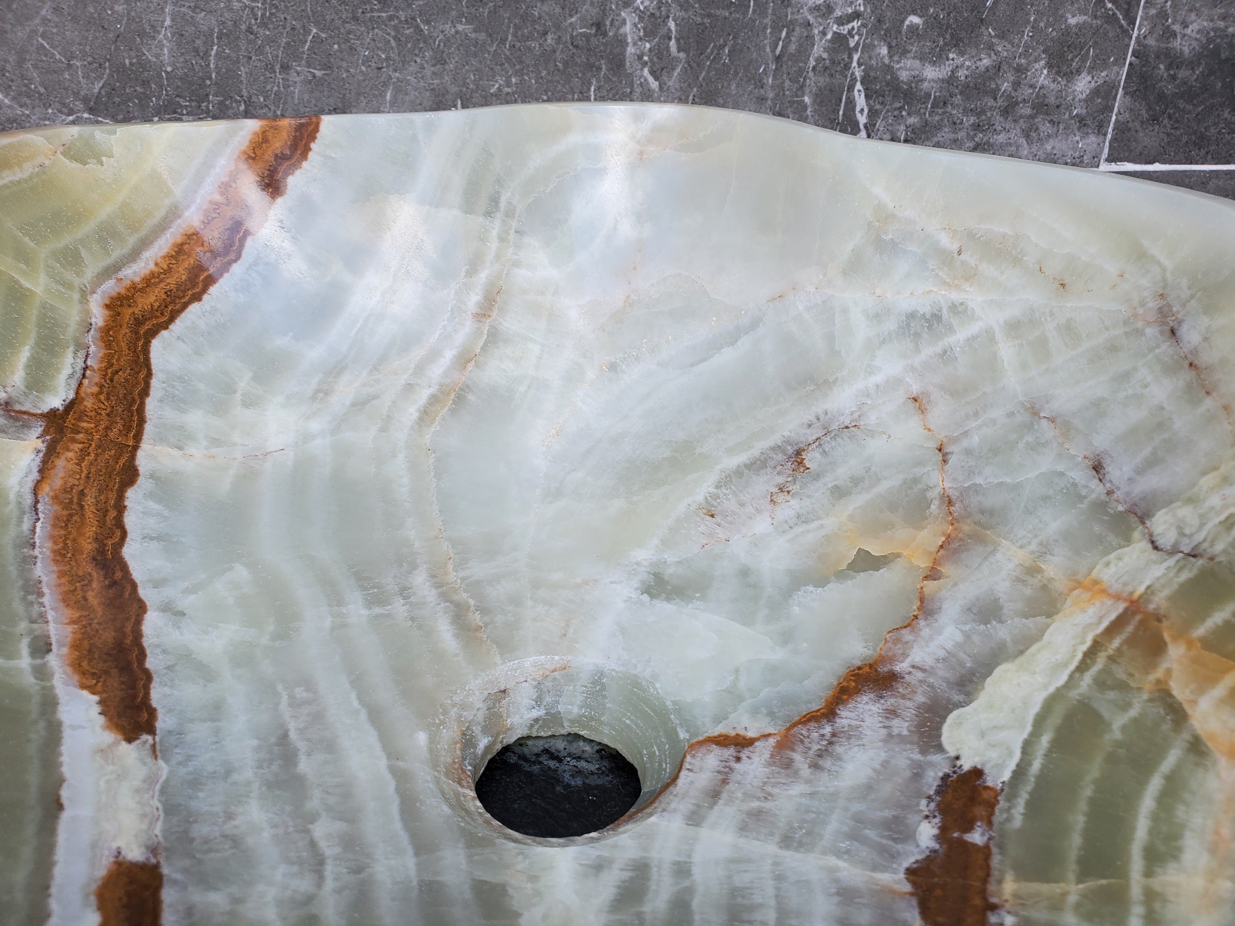 S30_14 Onyx Stone Vessel Bathroom Sink - 17.5 x 16 inch