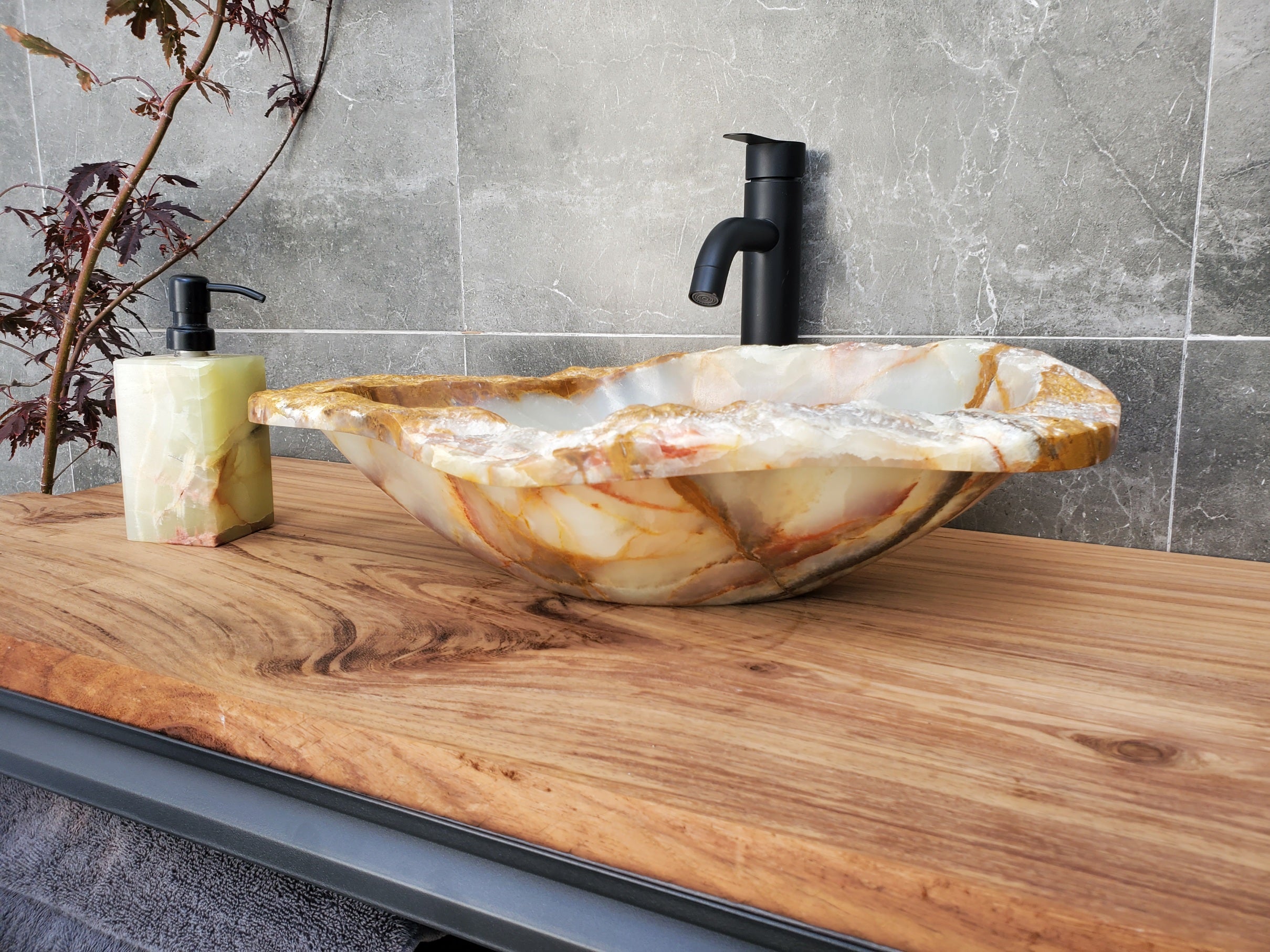 S29_16 Onyx Stone Vessel Bathroom Sink - 20.5 x 14 inch