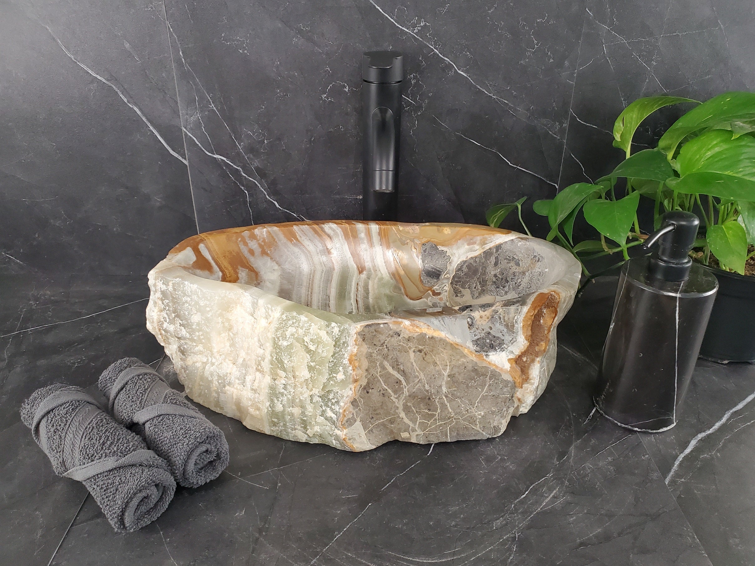 S25_17 Onyx Stone Vessel Bathroom Sink