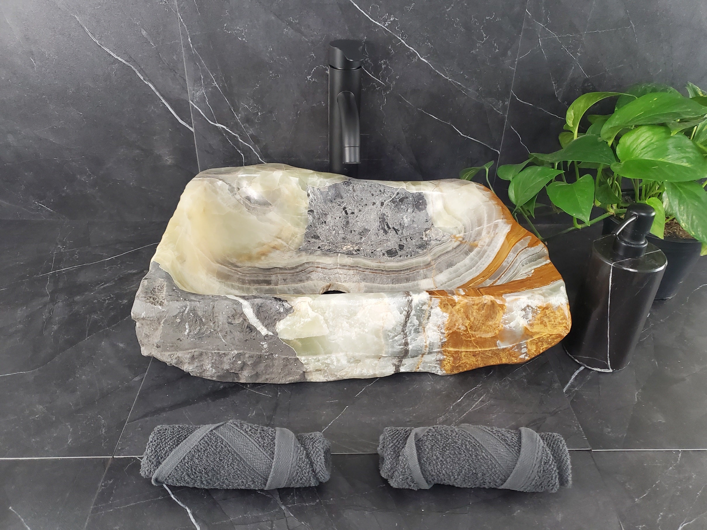 S25_15 Onyx Stone Vessel Bathroom Sink