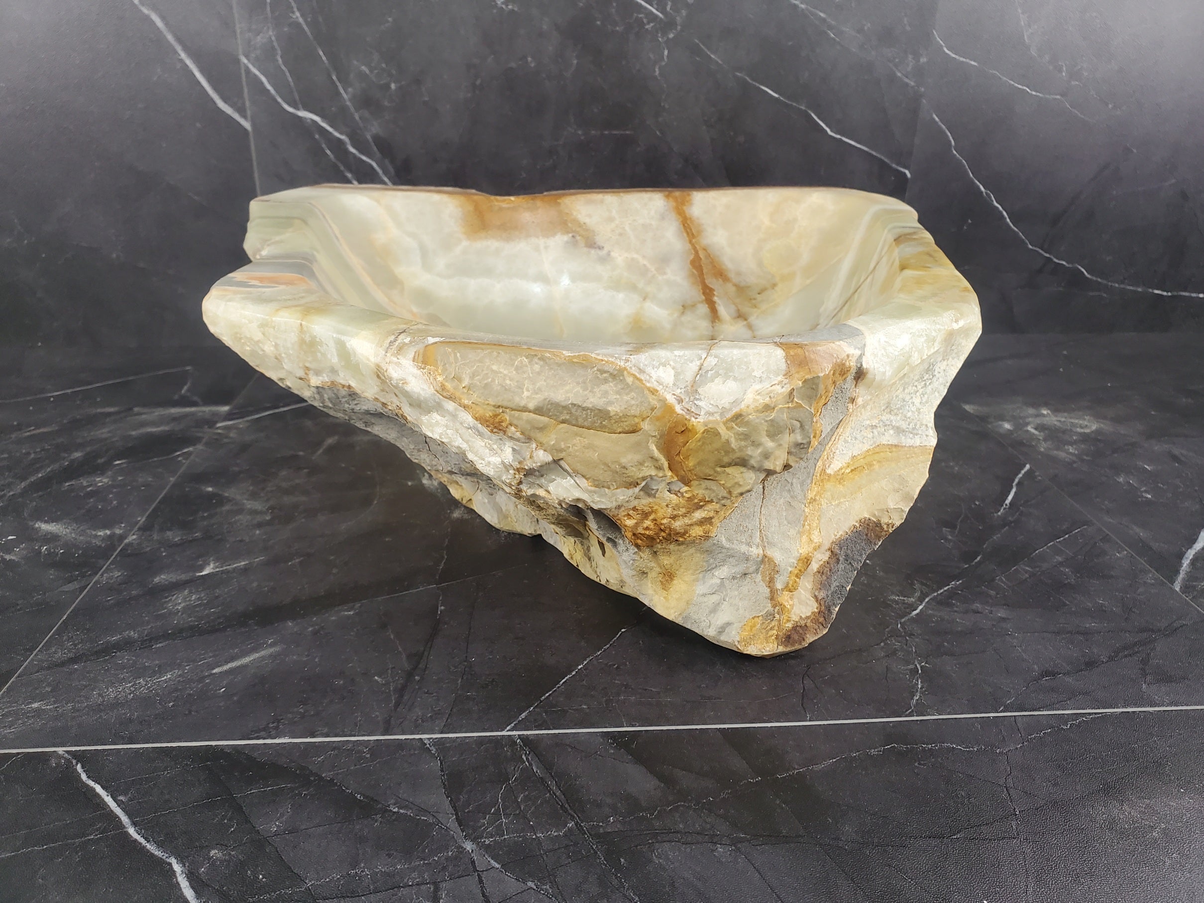 S25_08 Green Onyx Stone Vessel Bathroom Sink - 16 x 14.5 inch