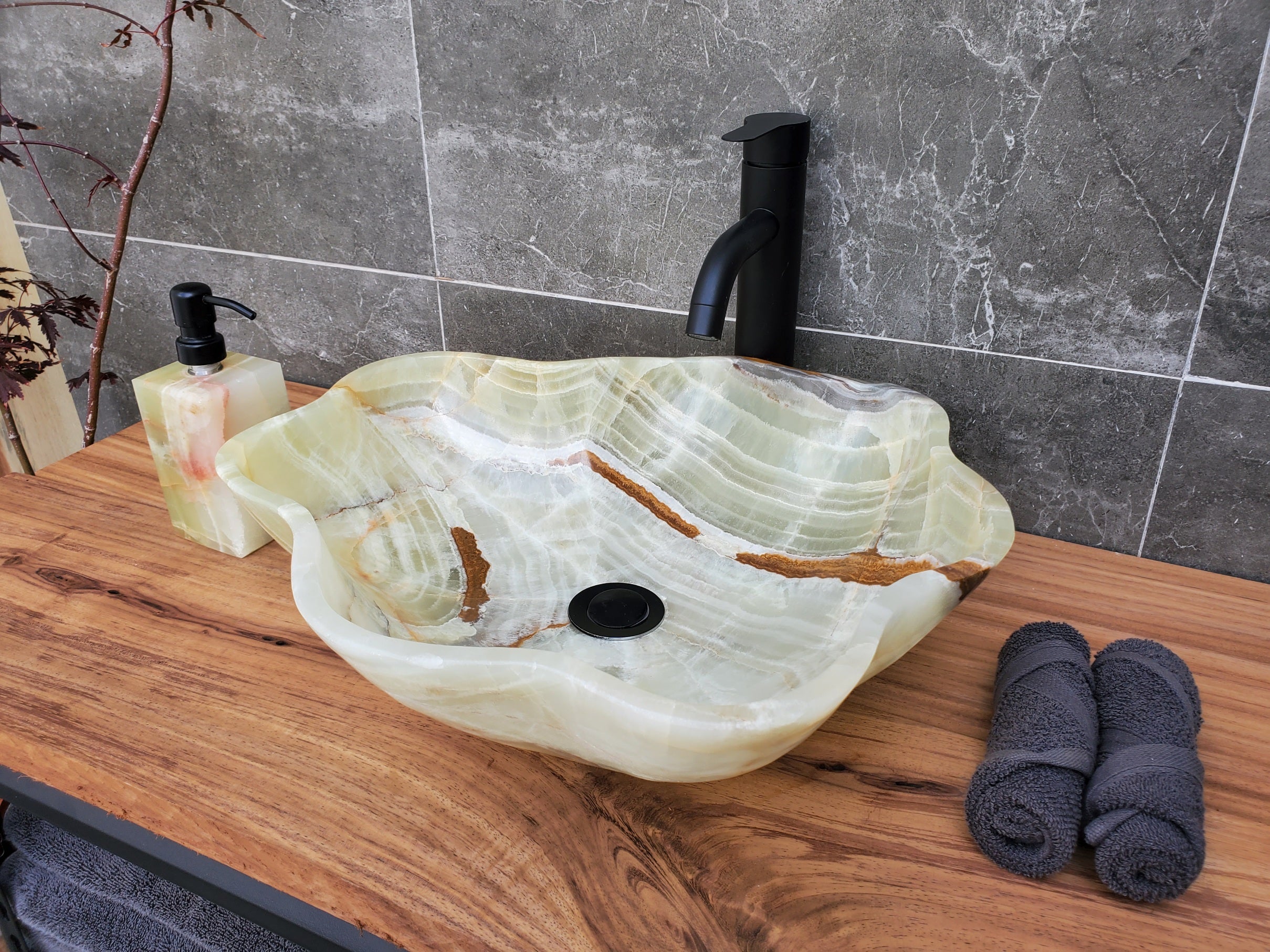 S30_14 Onyx Stone Vessel Bathroom Sink