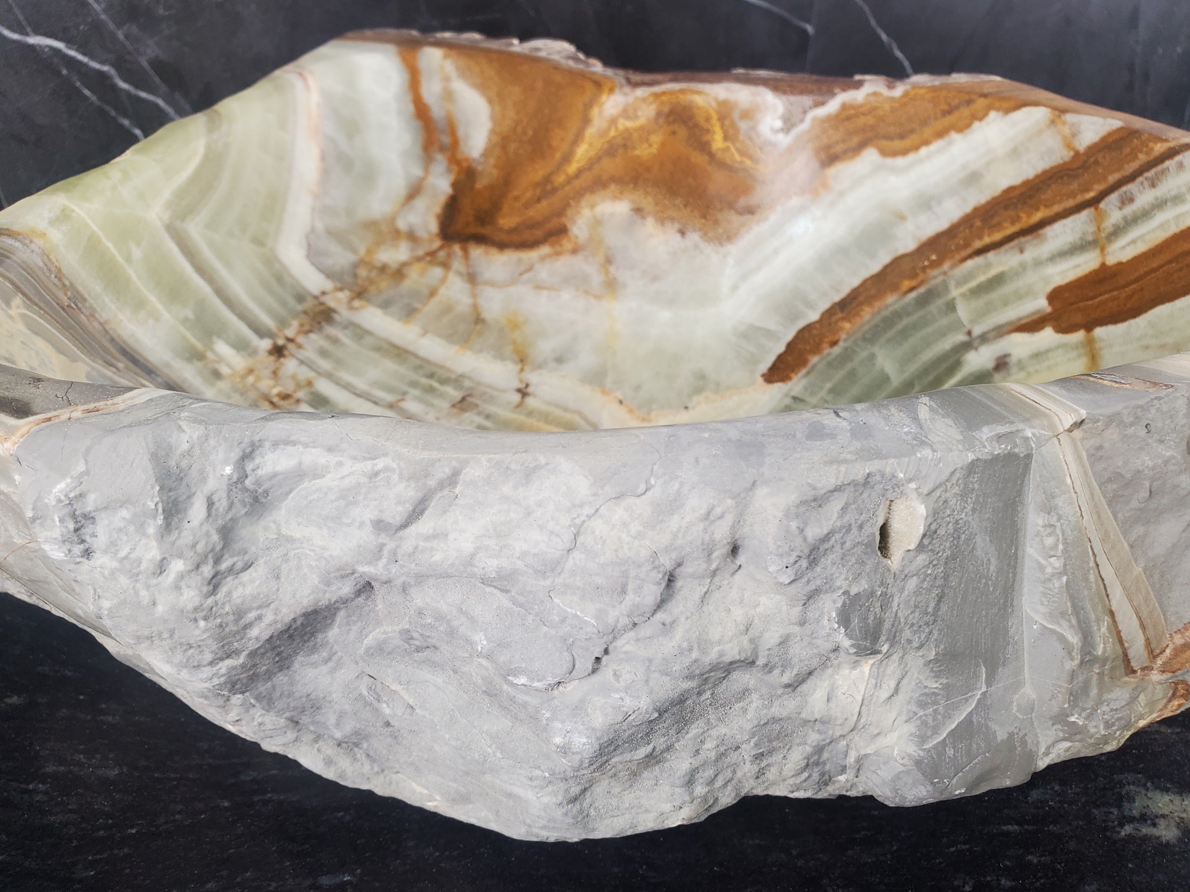 S25_09 Green Onyx Stone Vessel Bathroom Sink - 15.5 x 14 inch