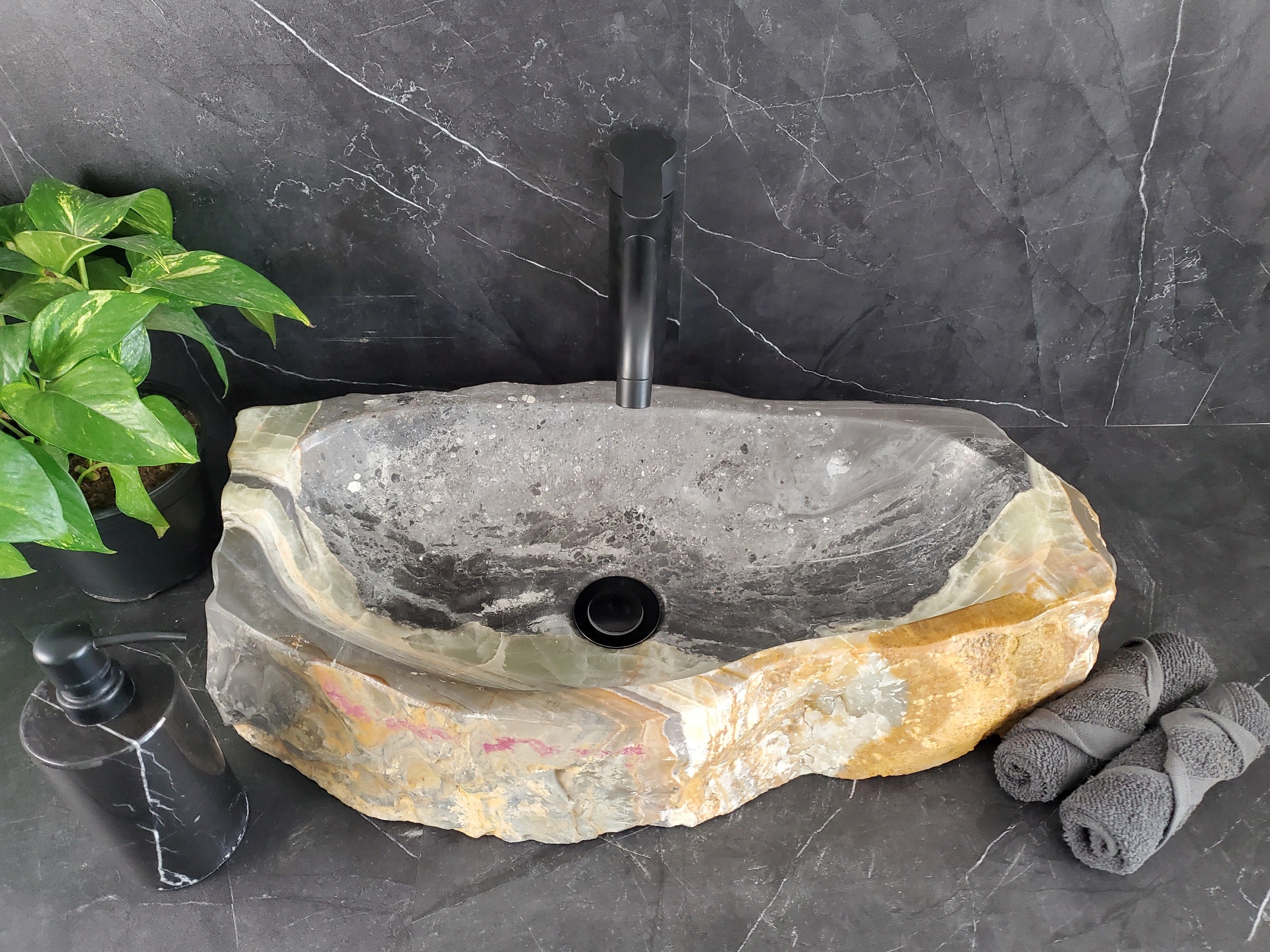 S25_21 Onyx Stone Vessel Bathroom Sink - 21.5 x 12 inch