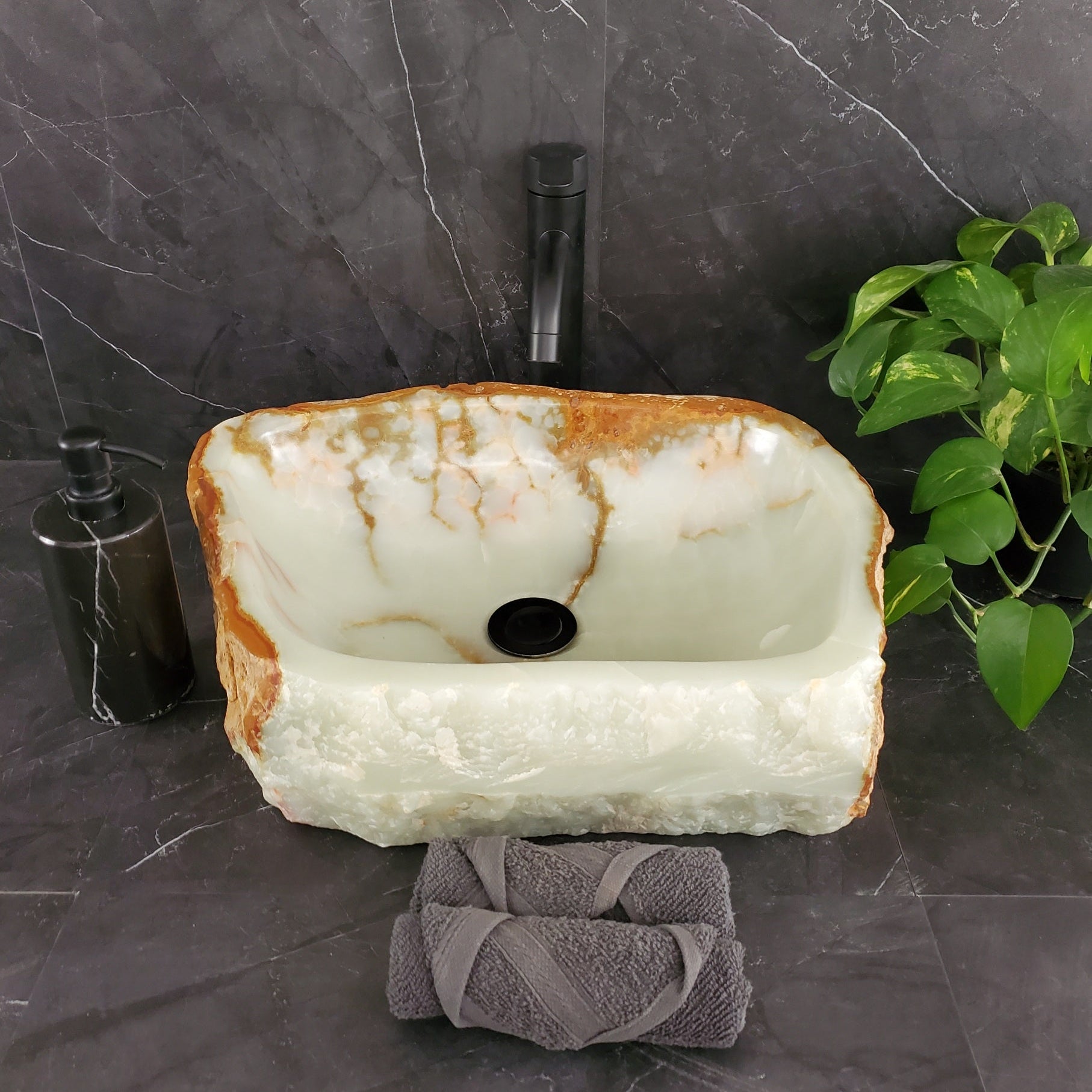 S25_25 Onyx Stone Vessel Bathroom Sink - 17.5 x 14.5 inch