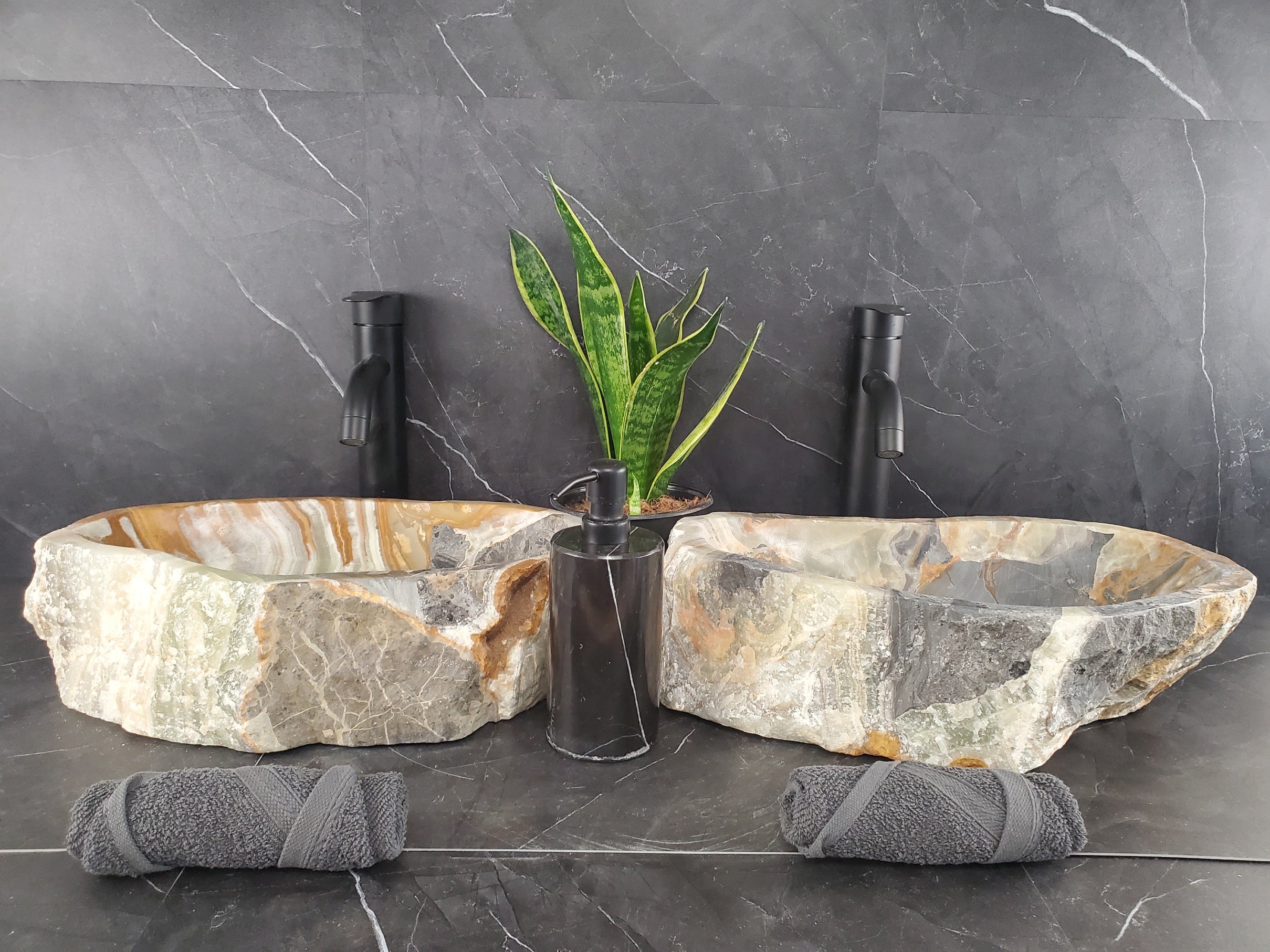 SET1011 Onyx Stone Vessel Bathroom Sink (Set of Two)