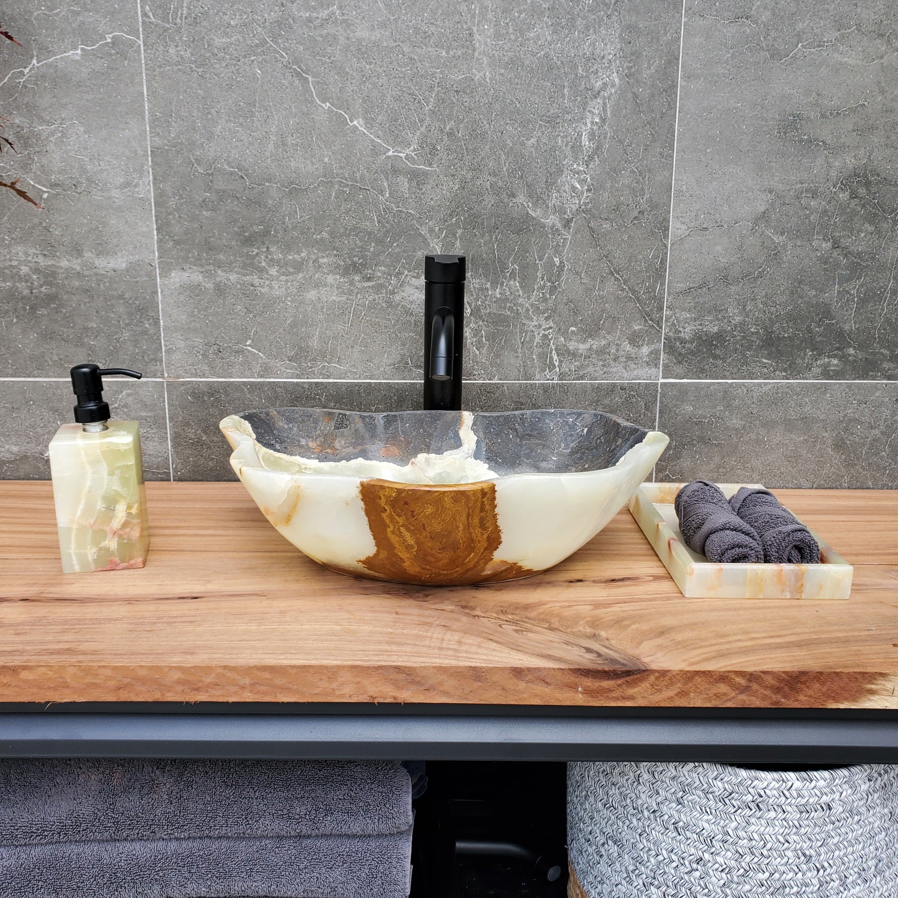 S30_17 Onyx Stone Vessel Bathroom Sink - 17 x 12 inch