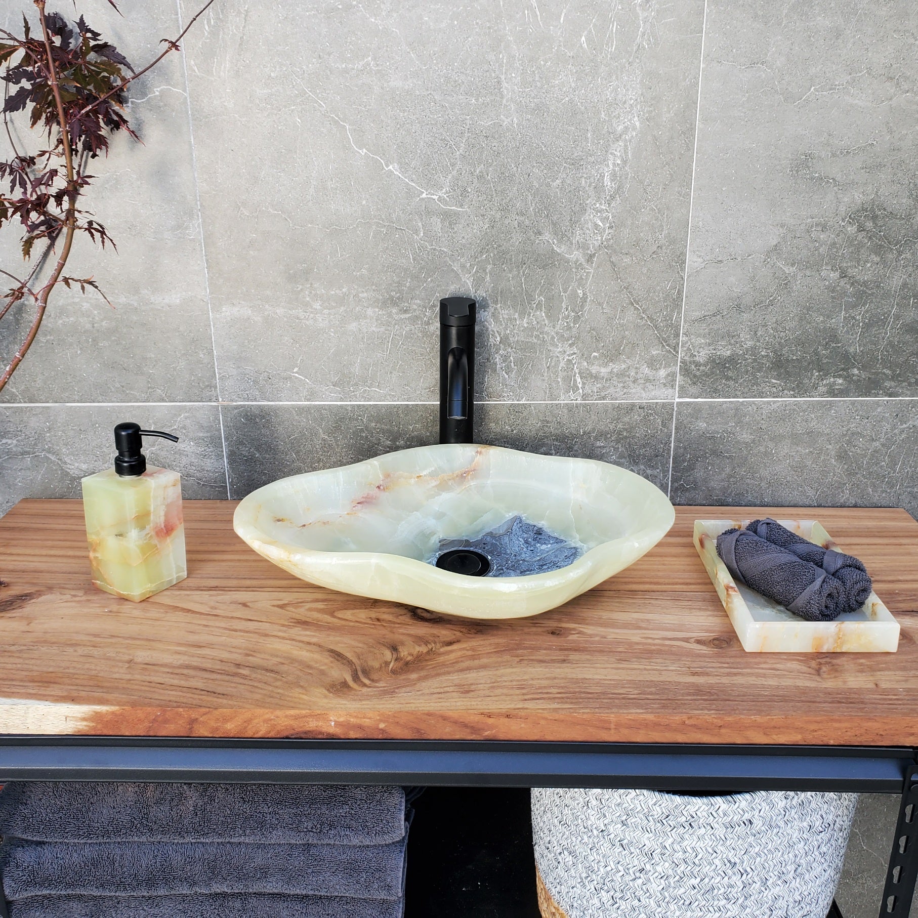 S30_02 Onyx Stone Vessel Bathroom Sink - 18.5 x 14 inch