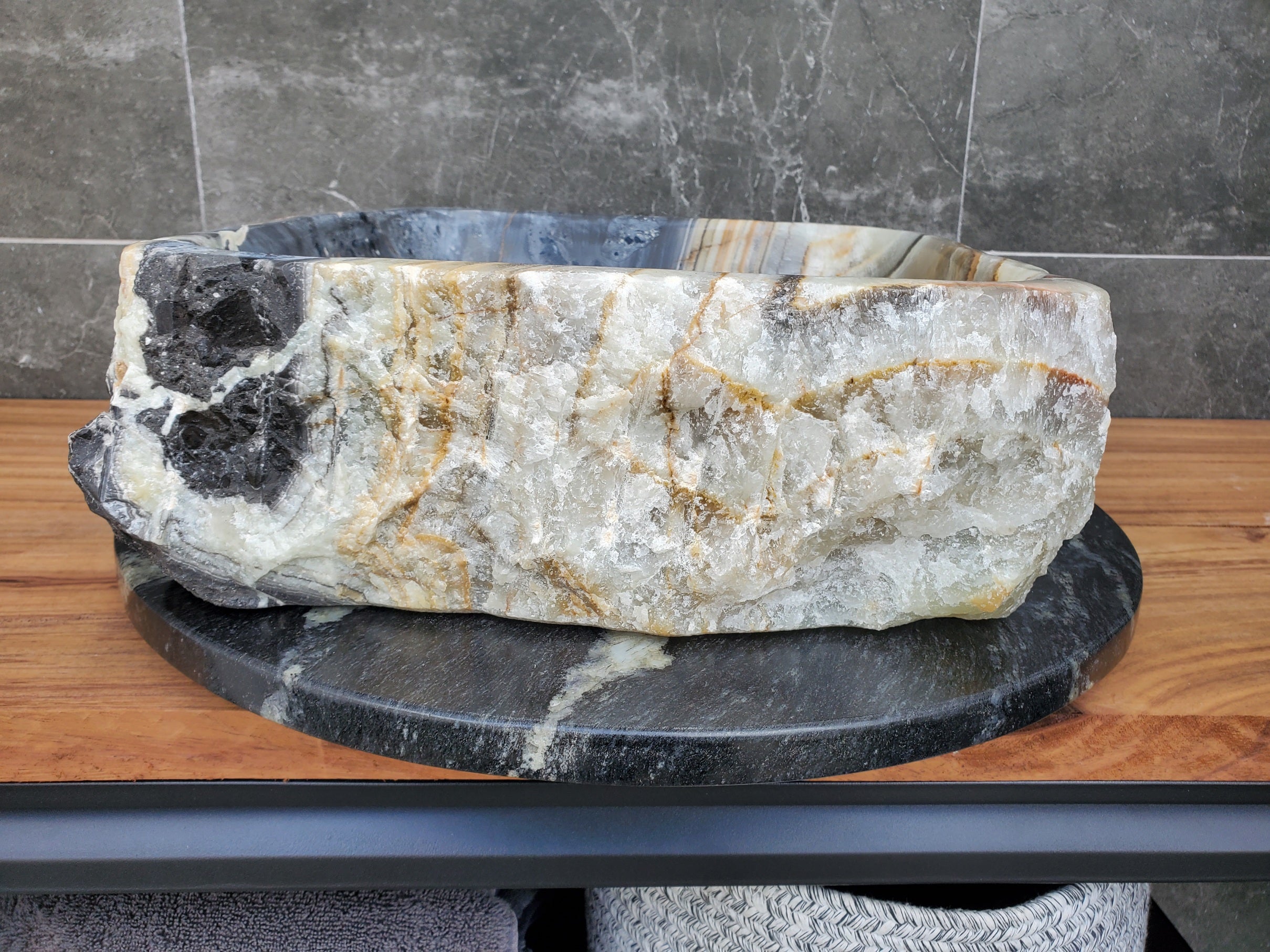 S30_24 Onyx Stone Vessel Bathroom Sink