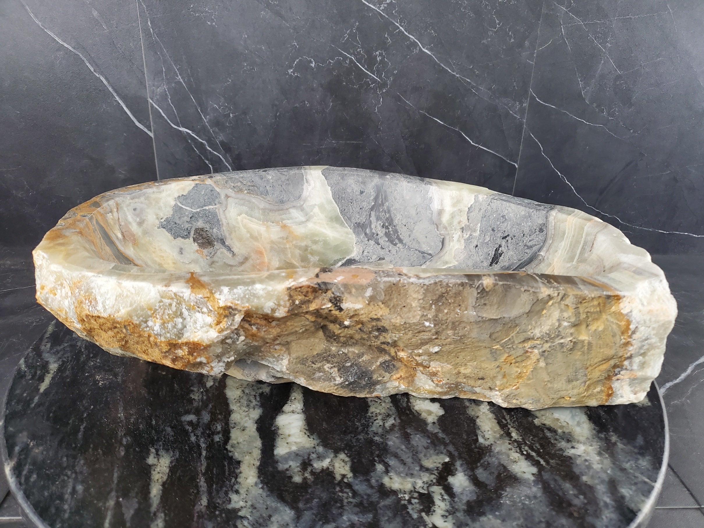 S25_19 Onyx Stone Vessel Bathroom Sink - 17 x 11 inch