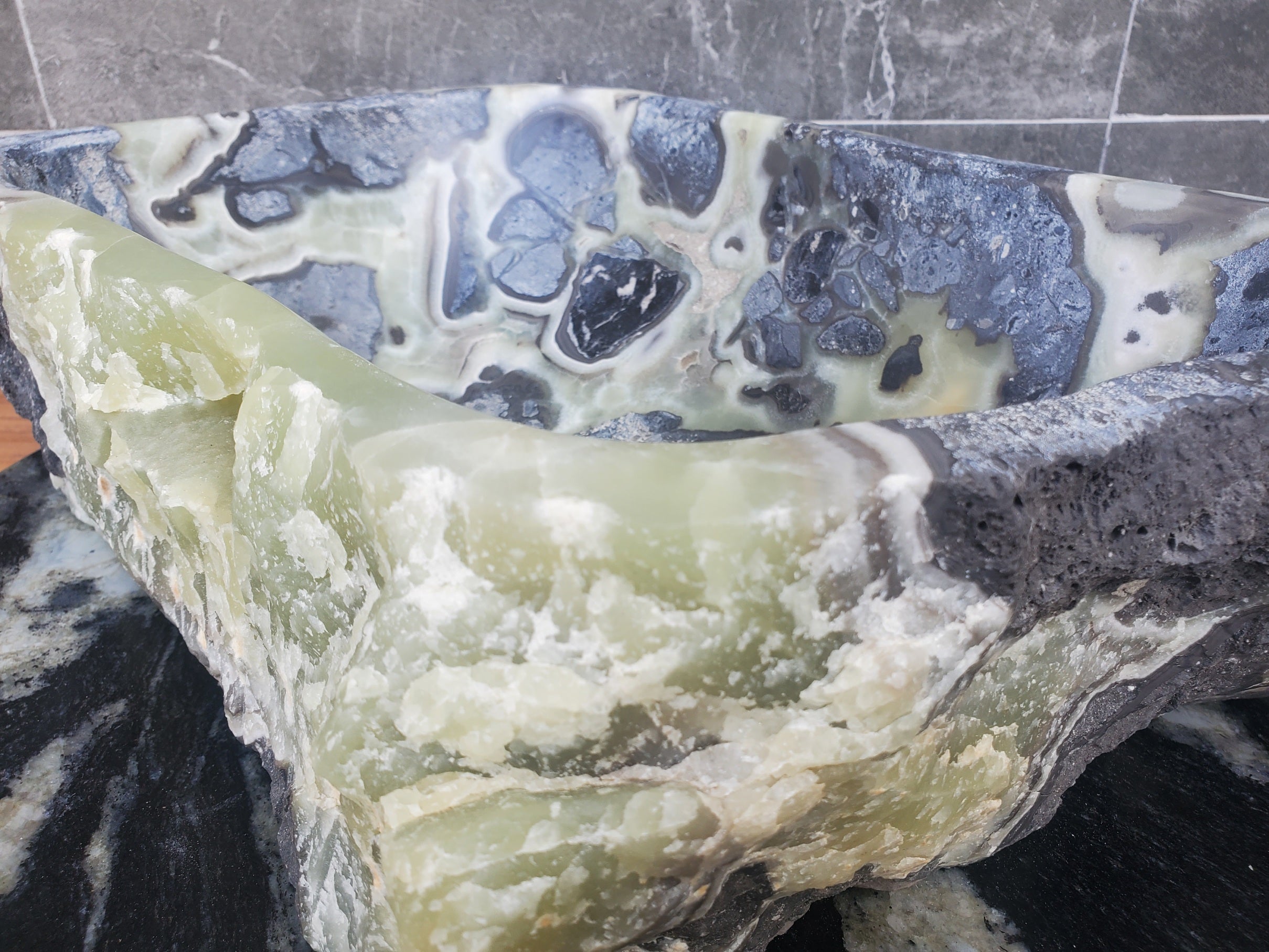 S30_21 Onyx Stone Vessel Bathroom Sink - 16.5 x 11 inch