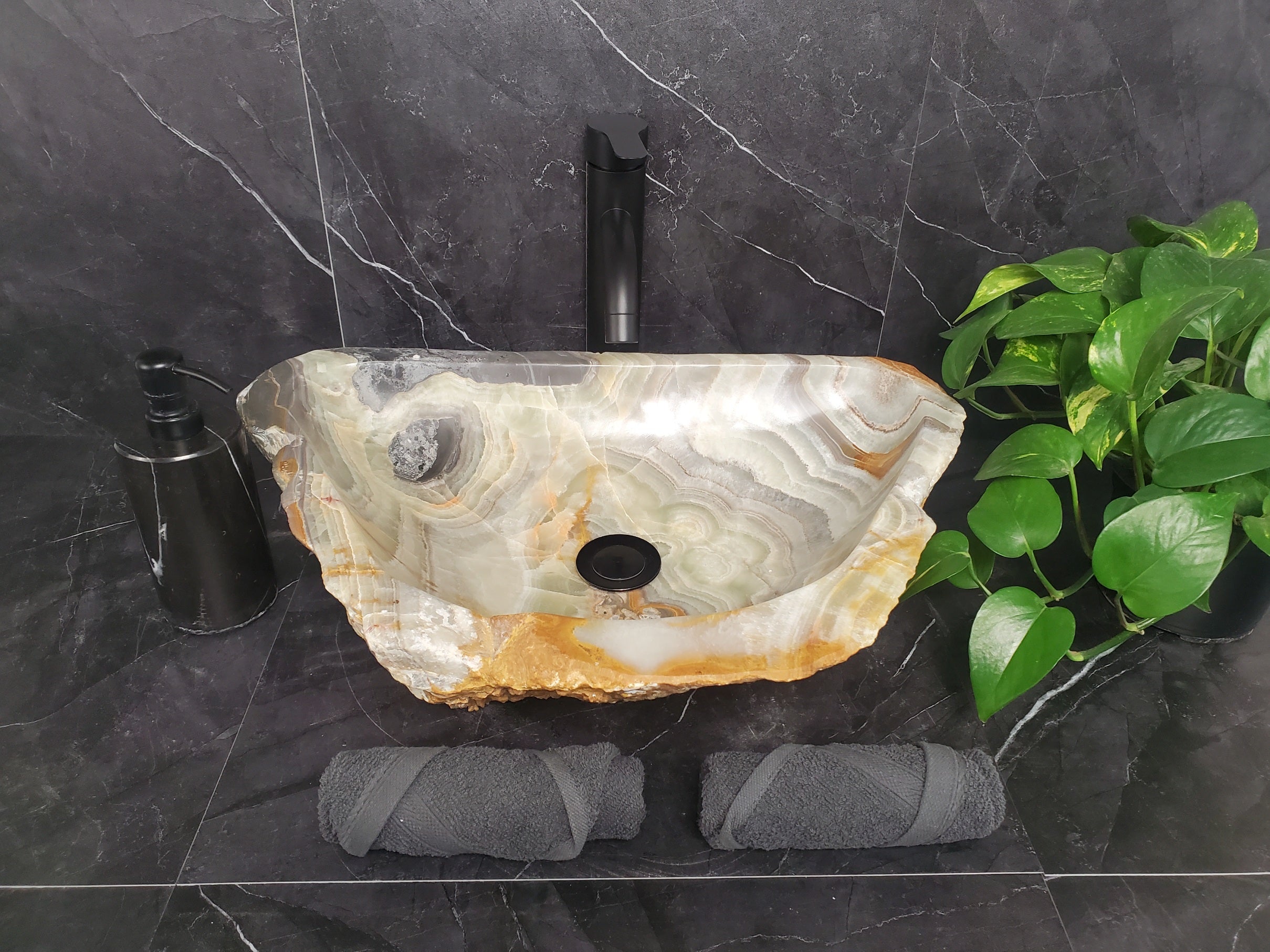 S25_14 Green Onyx Stone Vessel Bathroom Sink