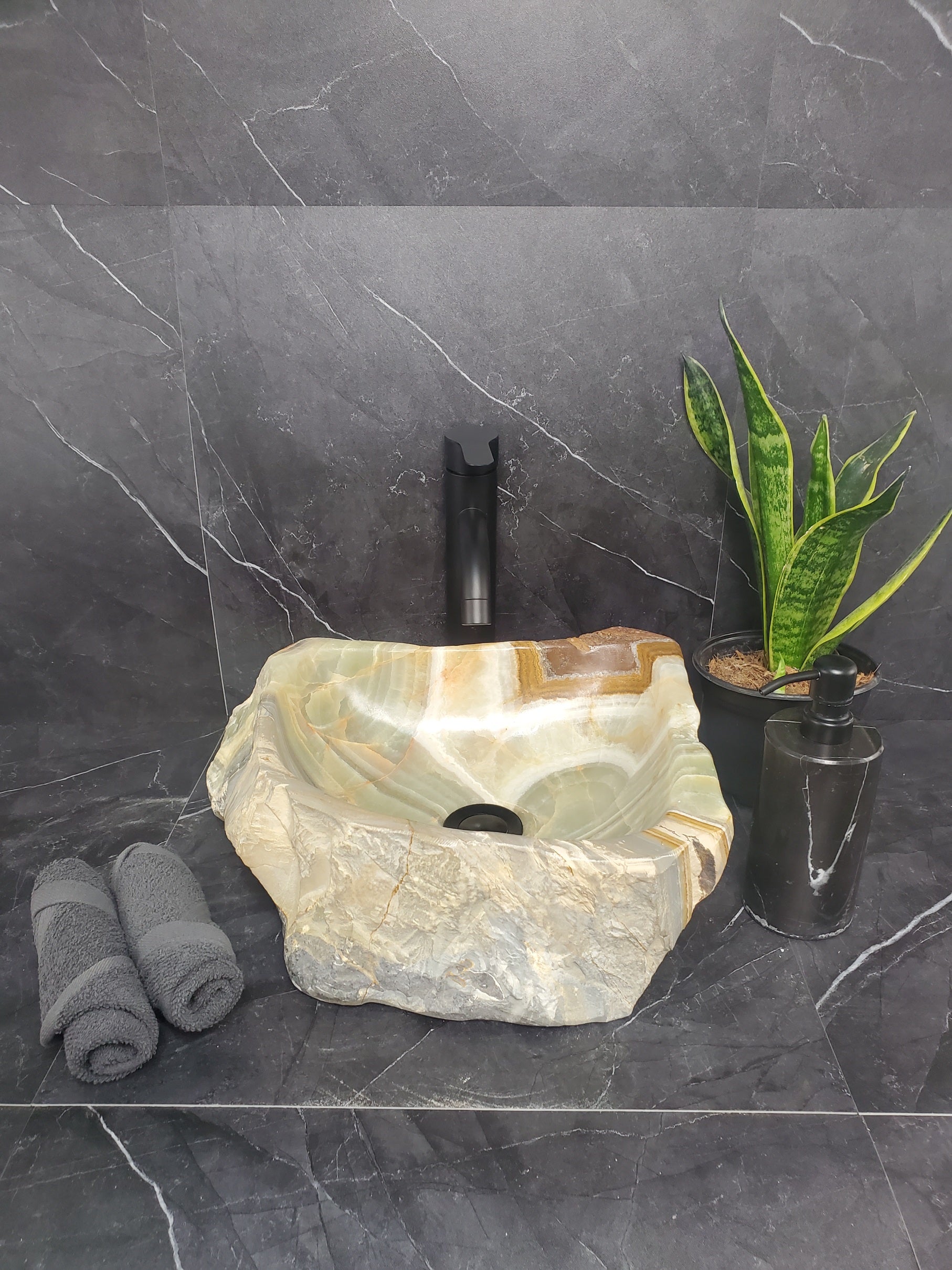 S25_13 Green Onyx Stone Vessel Bathroom Sink