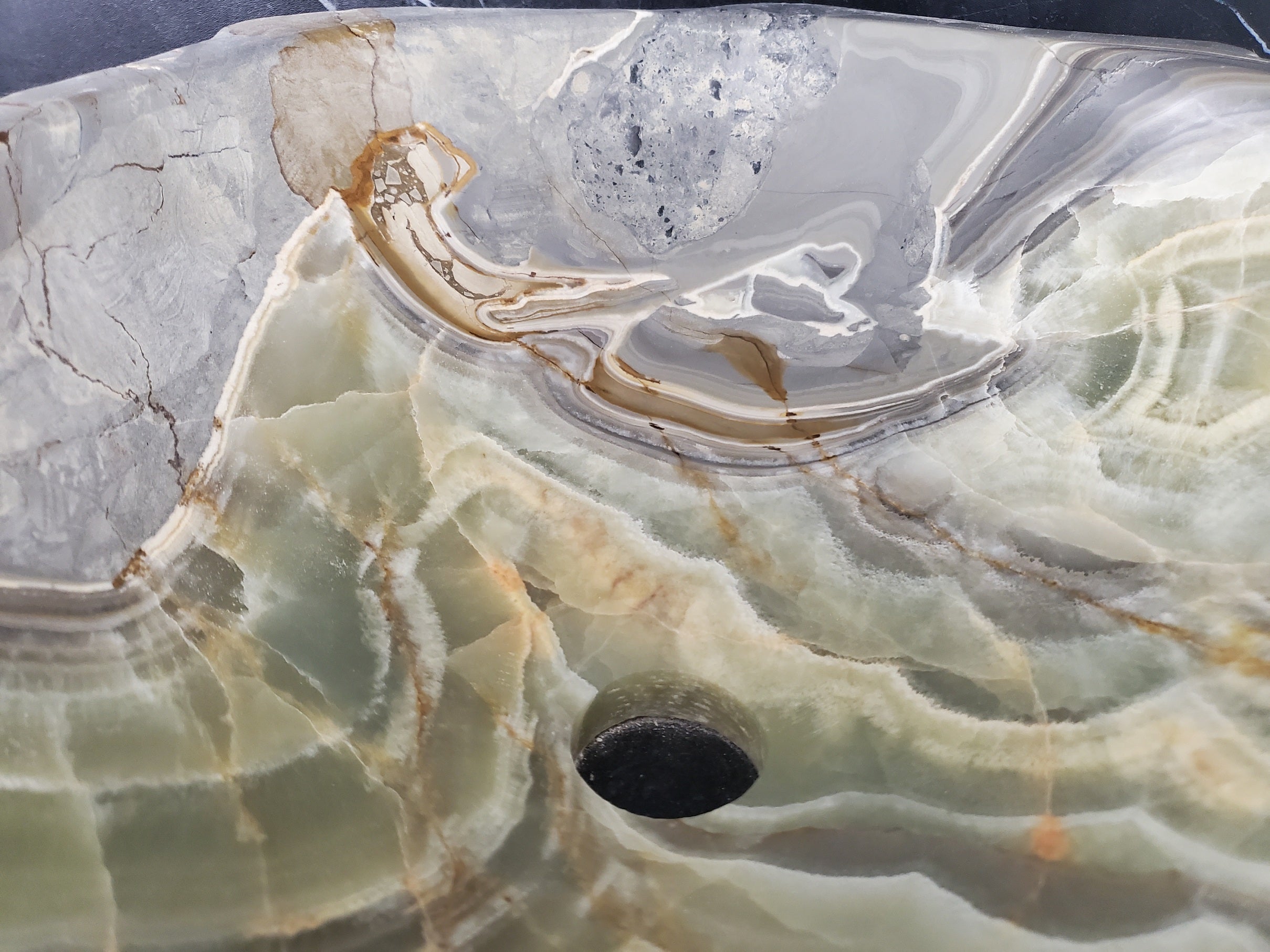 S25_12 Green Onyx Stone Vessel Bathroom Sink - 18 x 17 inch