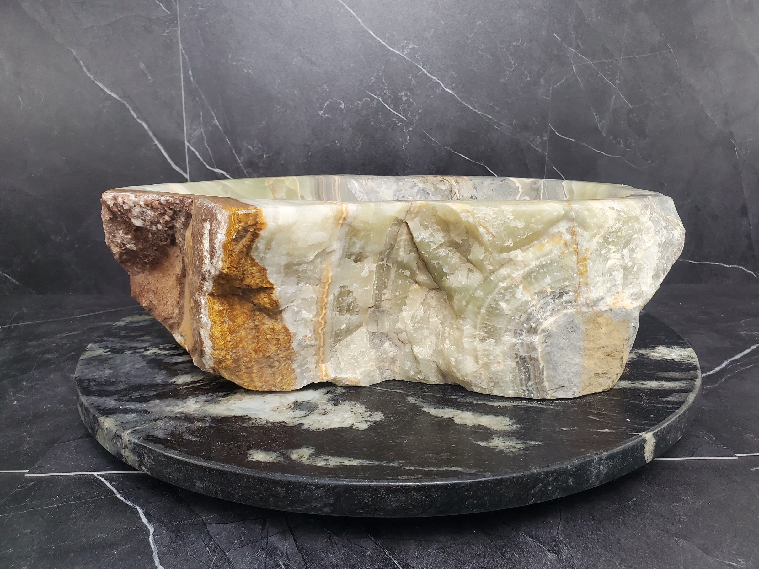 S25_11 Green Onyx Stone Vessel Bathroom Sink