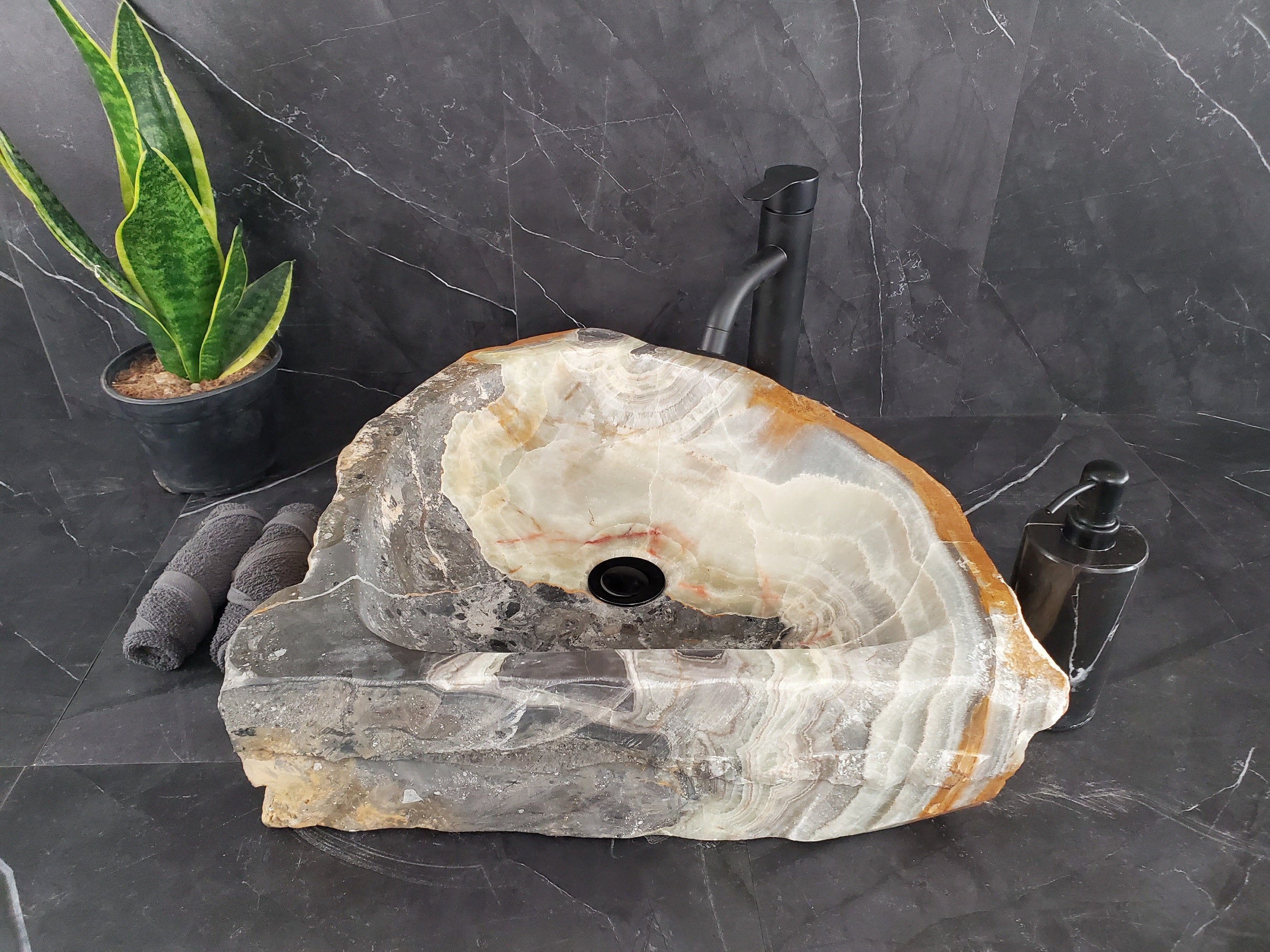 S25_24 Onyx Stone Vessel Bathroom Sink