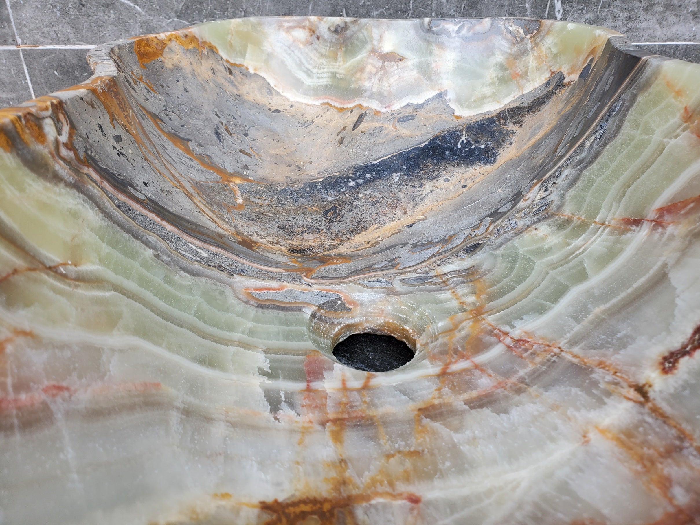 S30_32 Onyx Stone Vessel Bathroom Sink - 20.5 x 12 inch