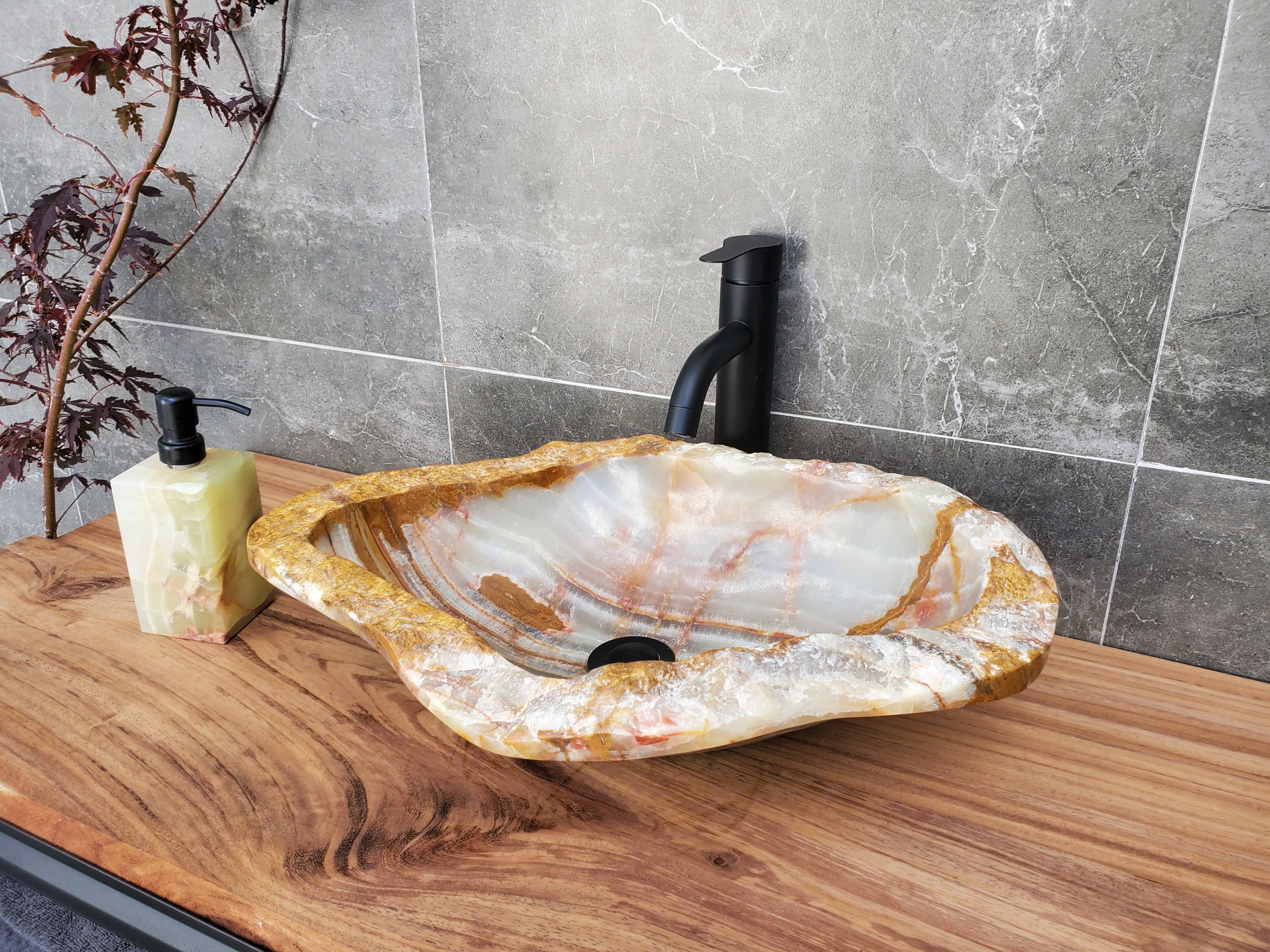 S29_16 Onyx Stone Vessel Bathroom Sink - 20.5 x 14 inch