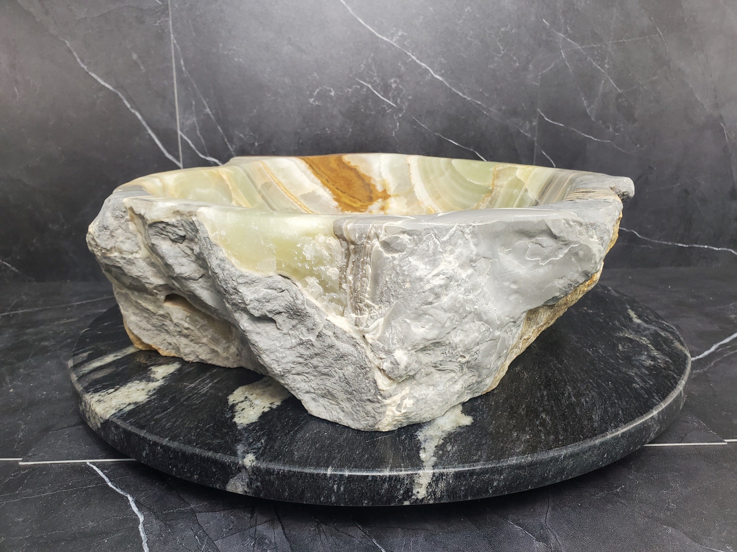 S25_11 Green Onyx Stone Vessel Bathroom Sink - 17.5 x 15 inch