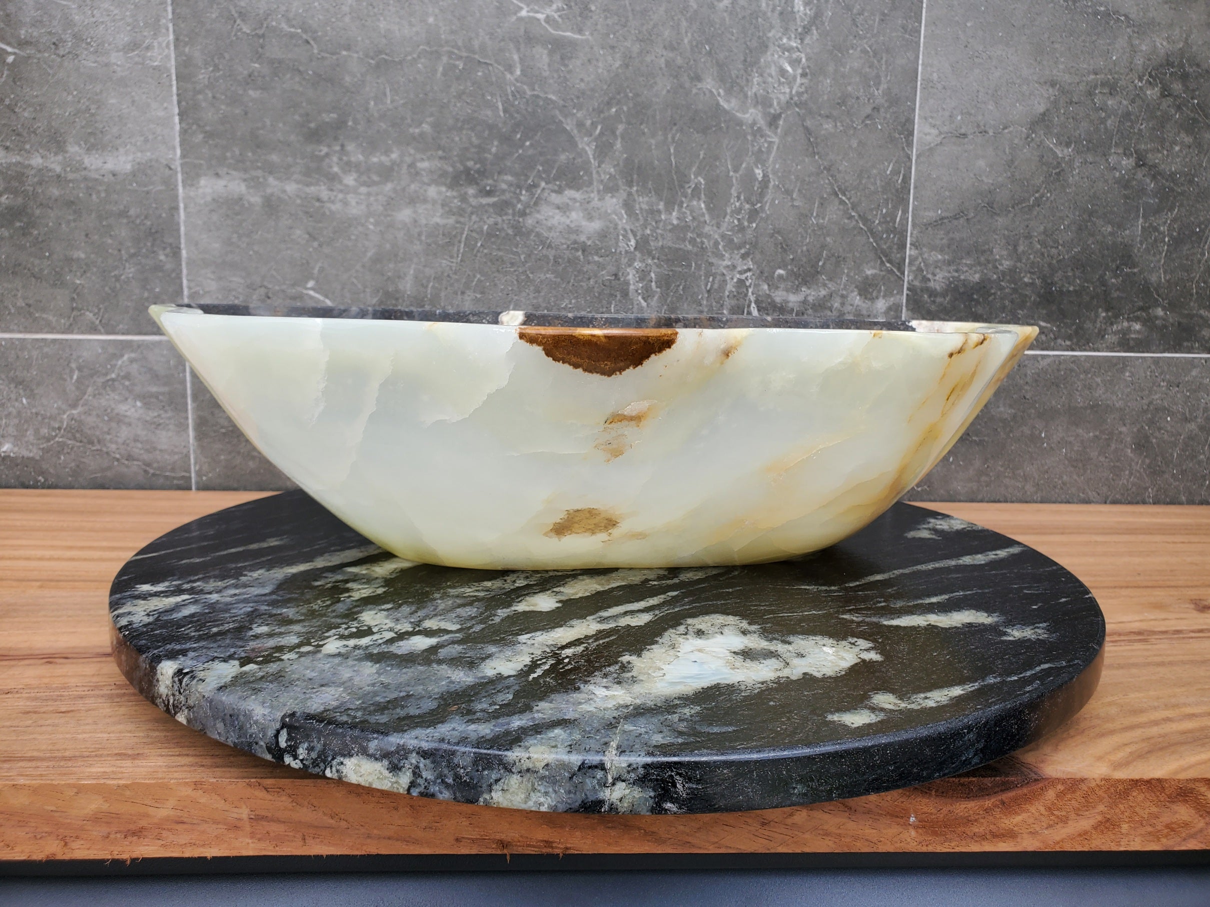 S30_16 Onyx Stone Vessel Bathroom Sink - 20 x 12 inch