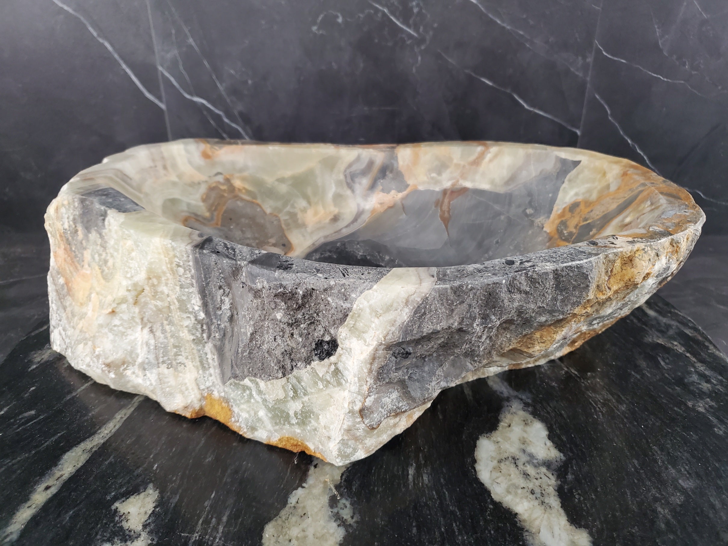 S25_19 Onyx Stone Vessel Bathroom Sink - 17 x 11 inch