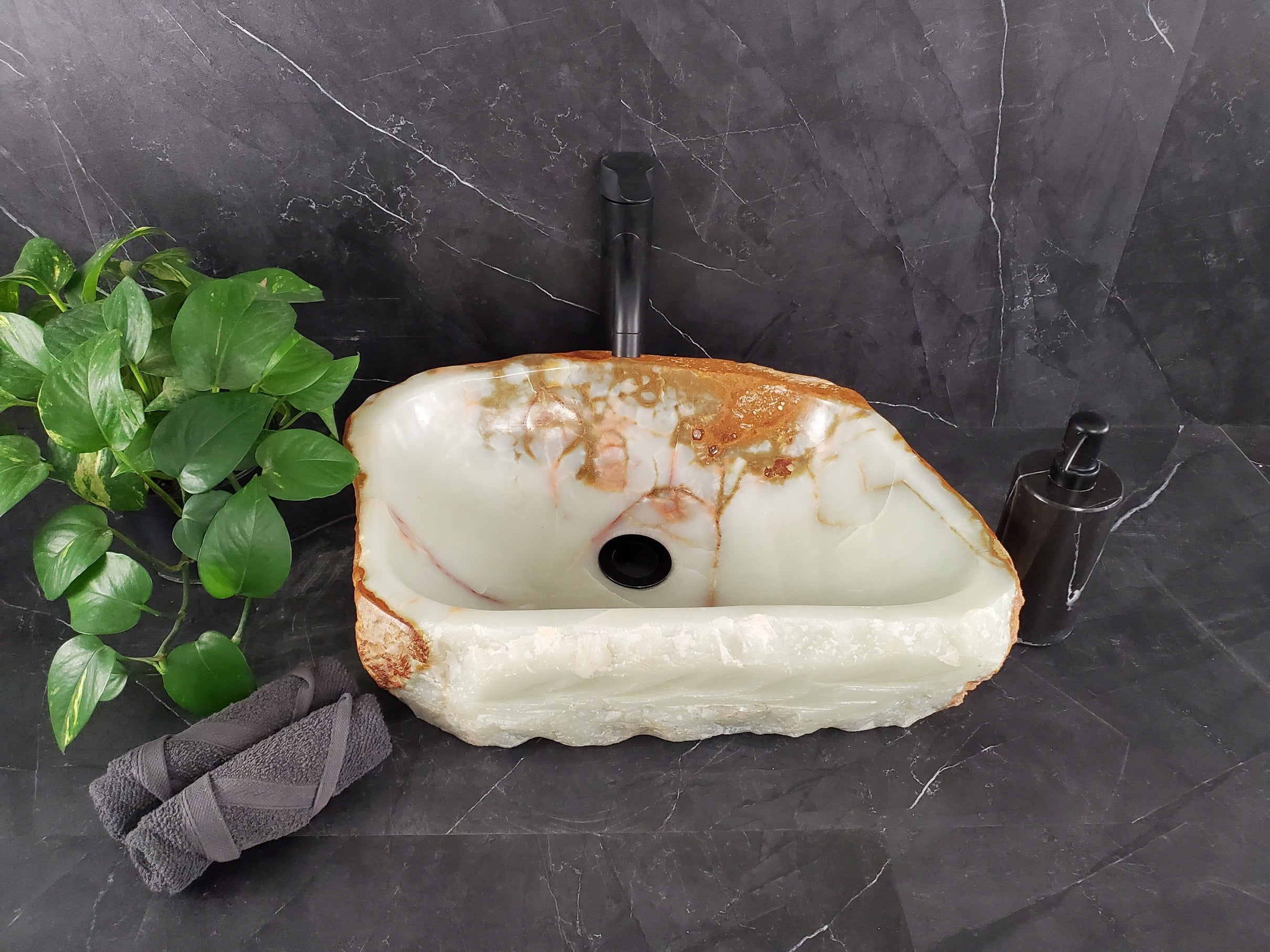 S25_26 Onyx Stone Vessel Bathroom Sink - 17.5 x 14 inch