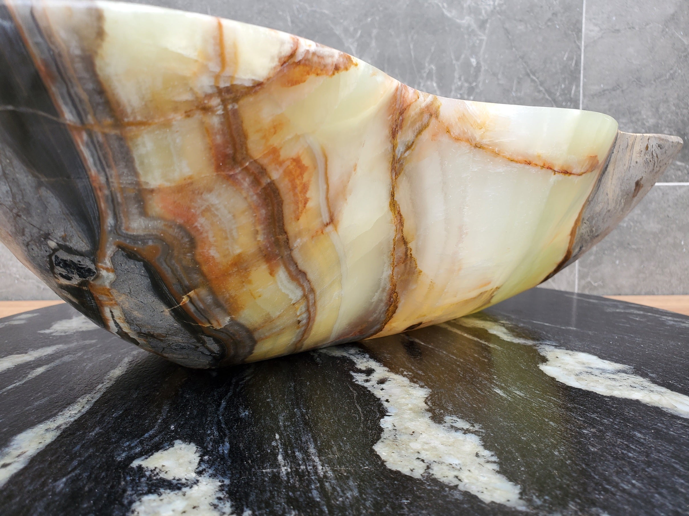 S30_31 Onyx Stone Vessel Bathroom Sink - 18.5 x 12 inch