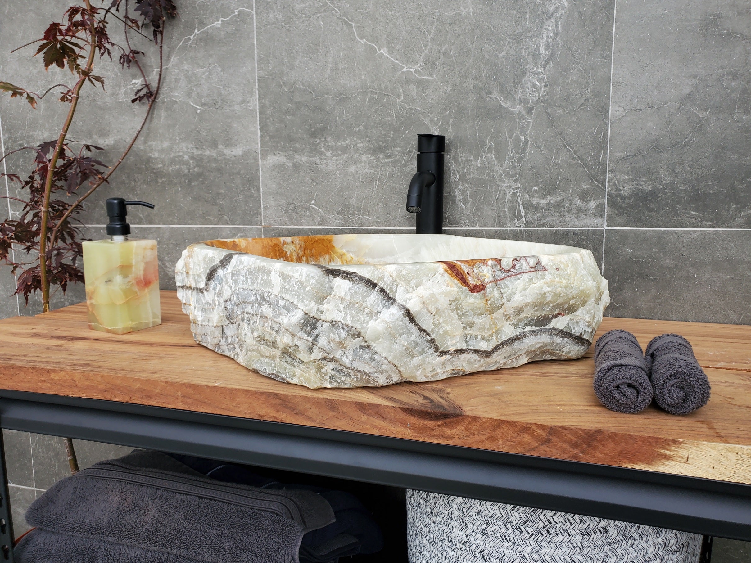 S30_29 Onyx Stone Vessel Bathroom Sink