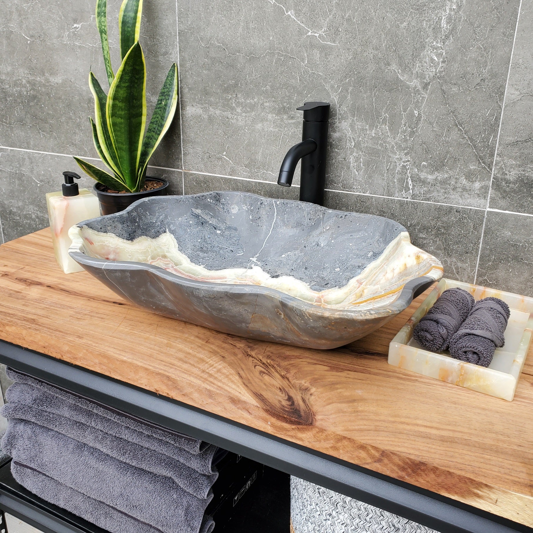 S30_33 Onyx Stone Vessel Bathroom Sink - 20.5 x 16 inch