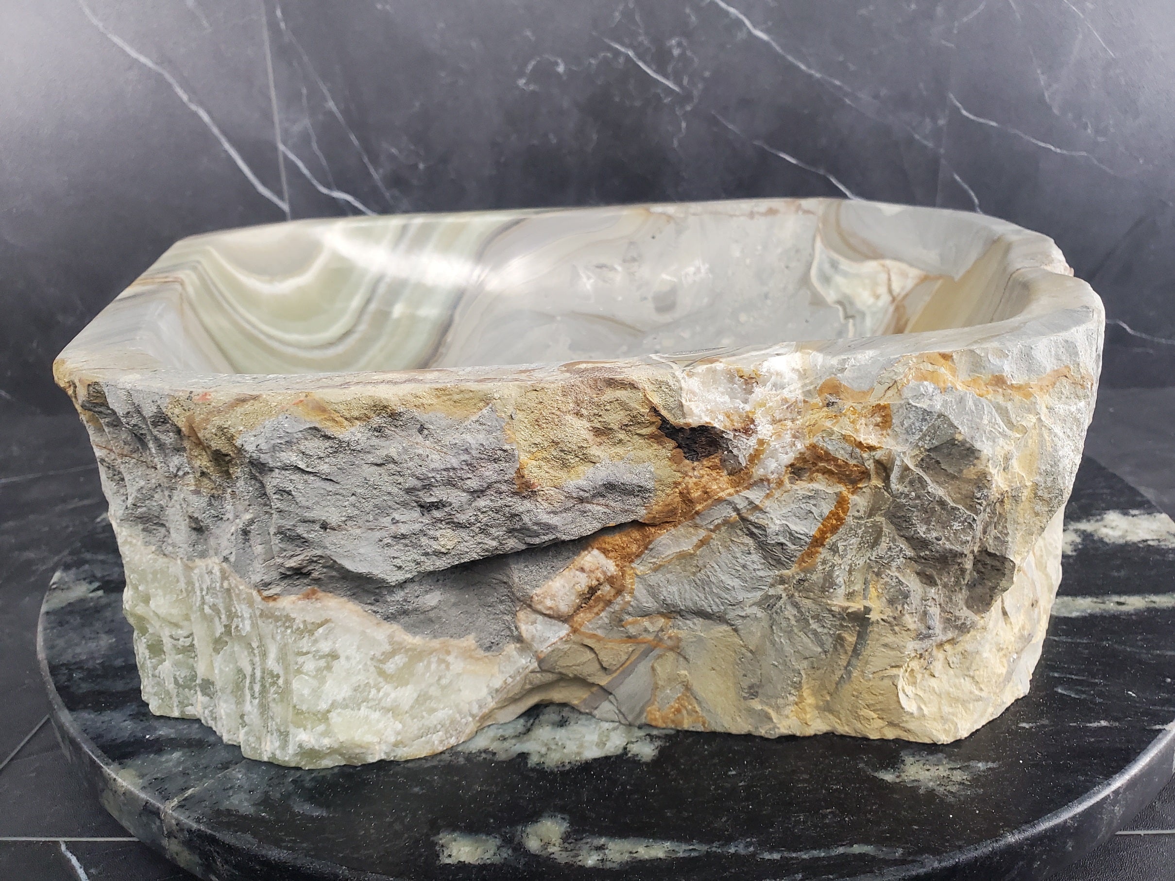 S25_10 Green Onyx Stone Vessel Bathroom Sink