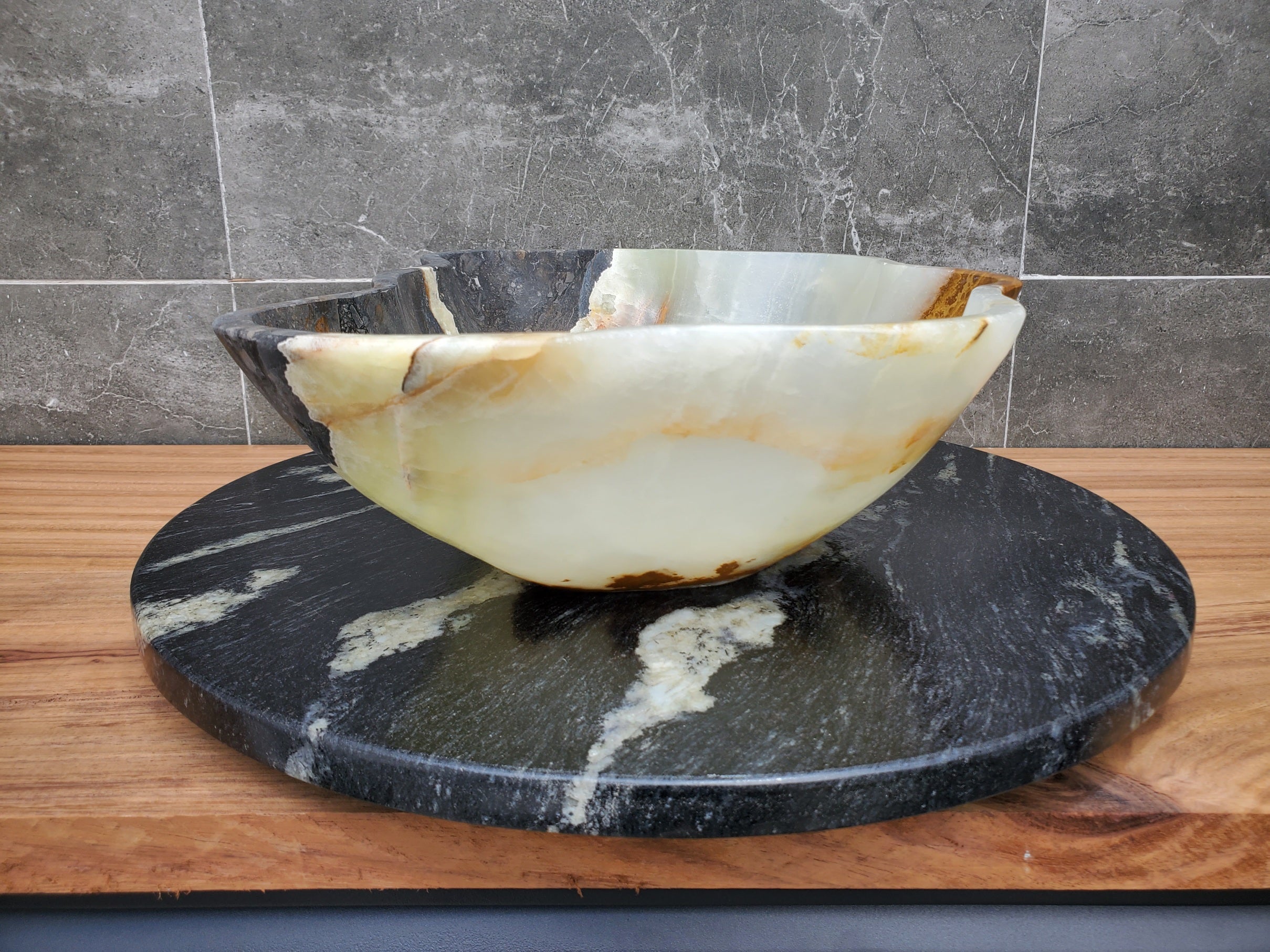 S30_17 Onyx Stone Vessel Bathroom Sink - 17 x 12 inch