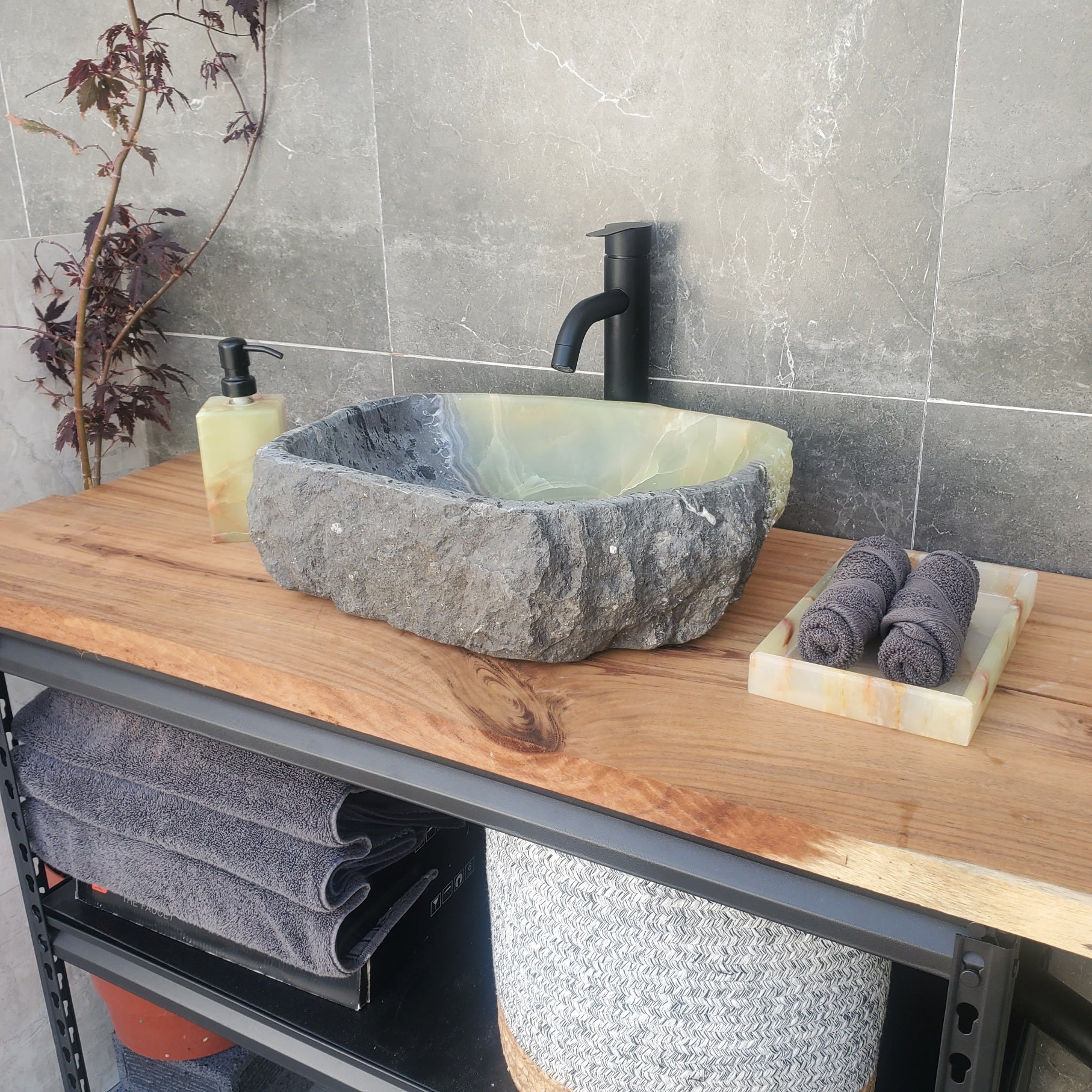 S30_20 Onyx Stone Vessel Bathroom Sink - 16.5 x 13 inch