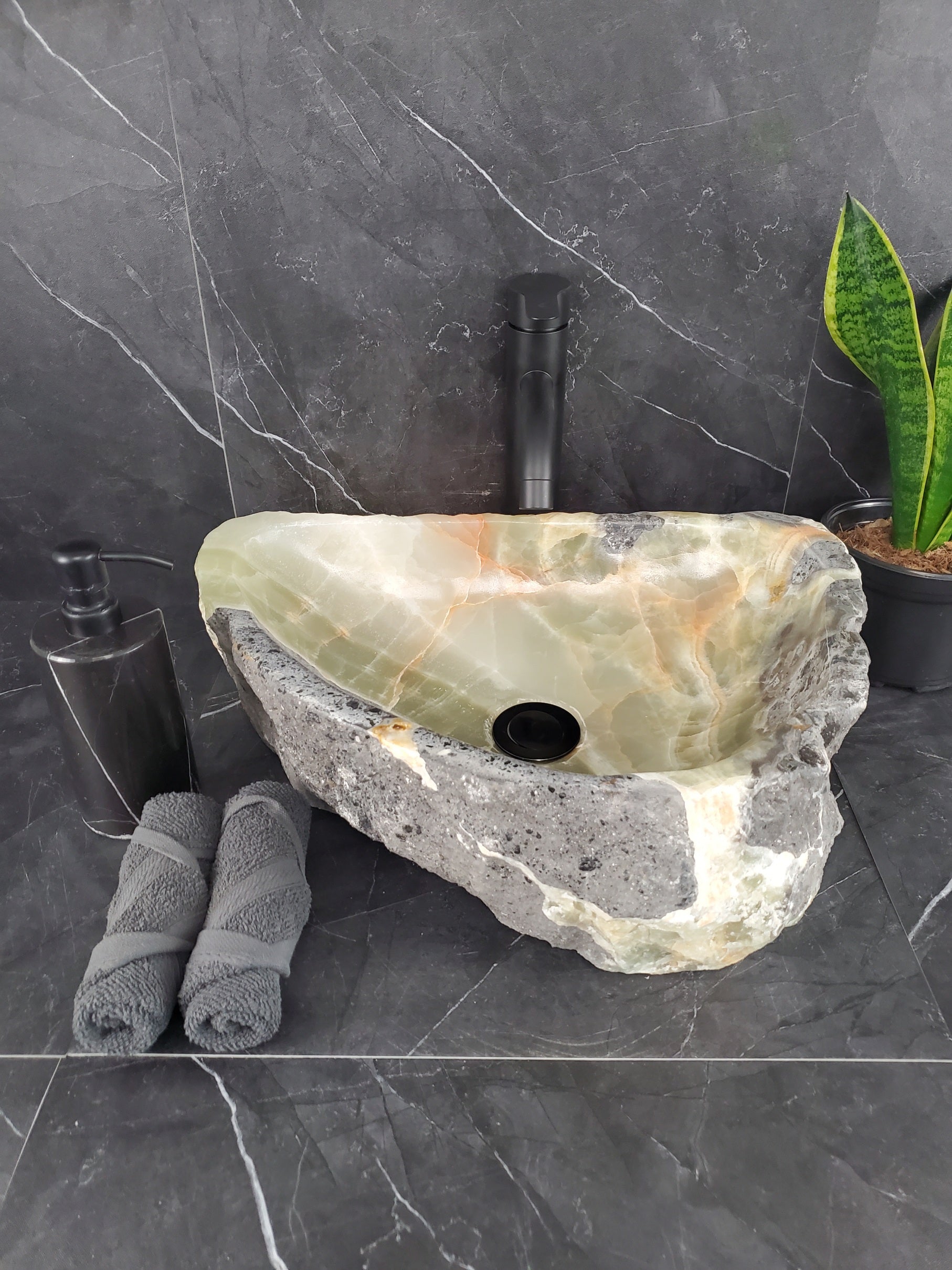 S26_07 Onyx Stone Vessel Bathroom Sink