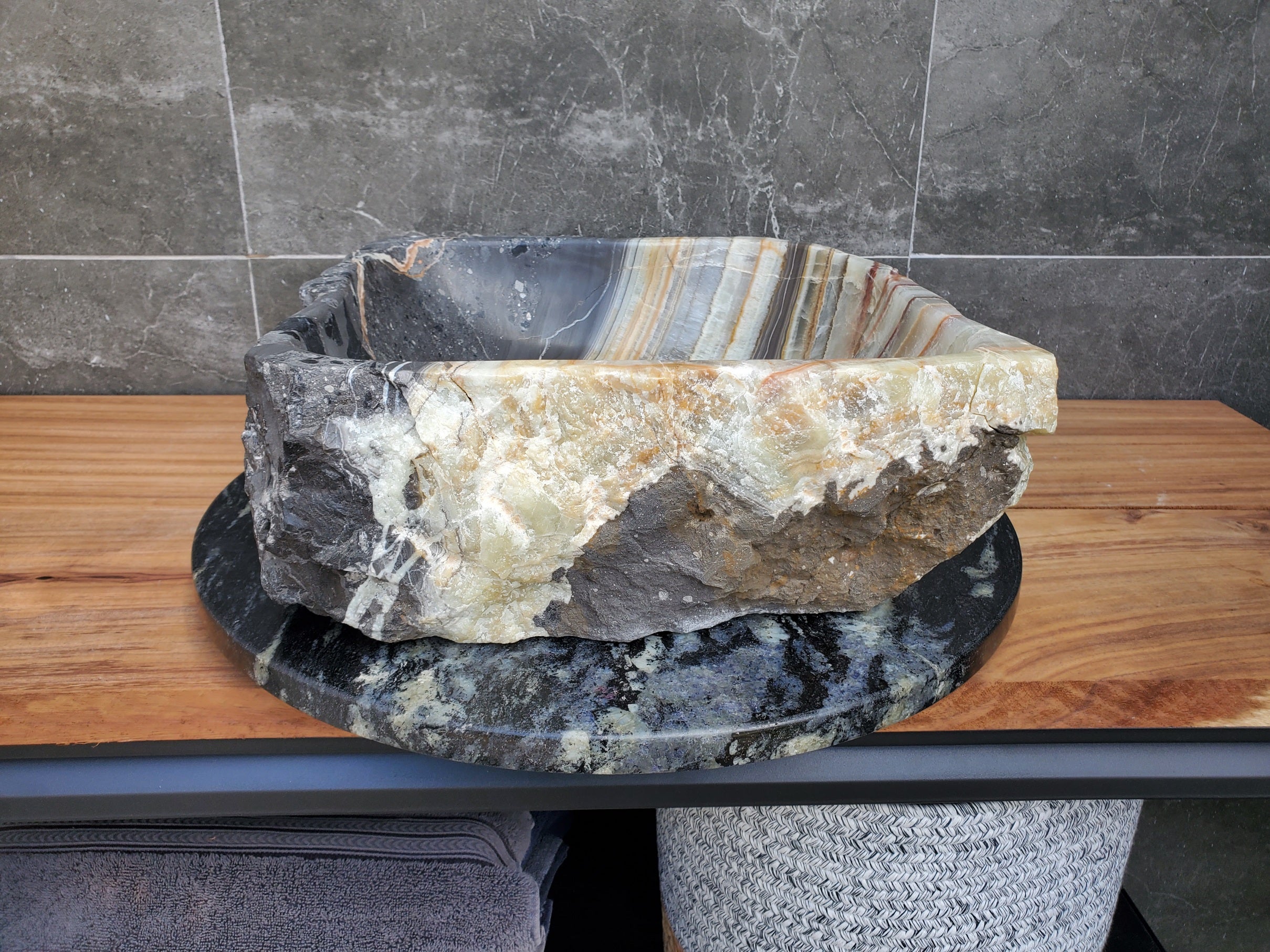 S30_25 Onyx Stone Vessel Bathroom Sink - 15 x 15 inch