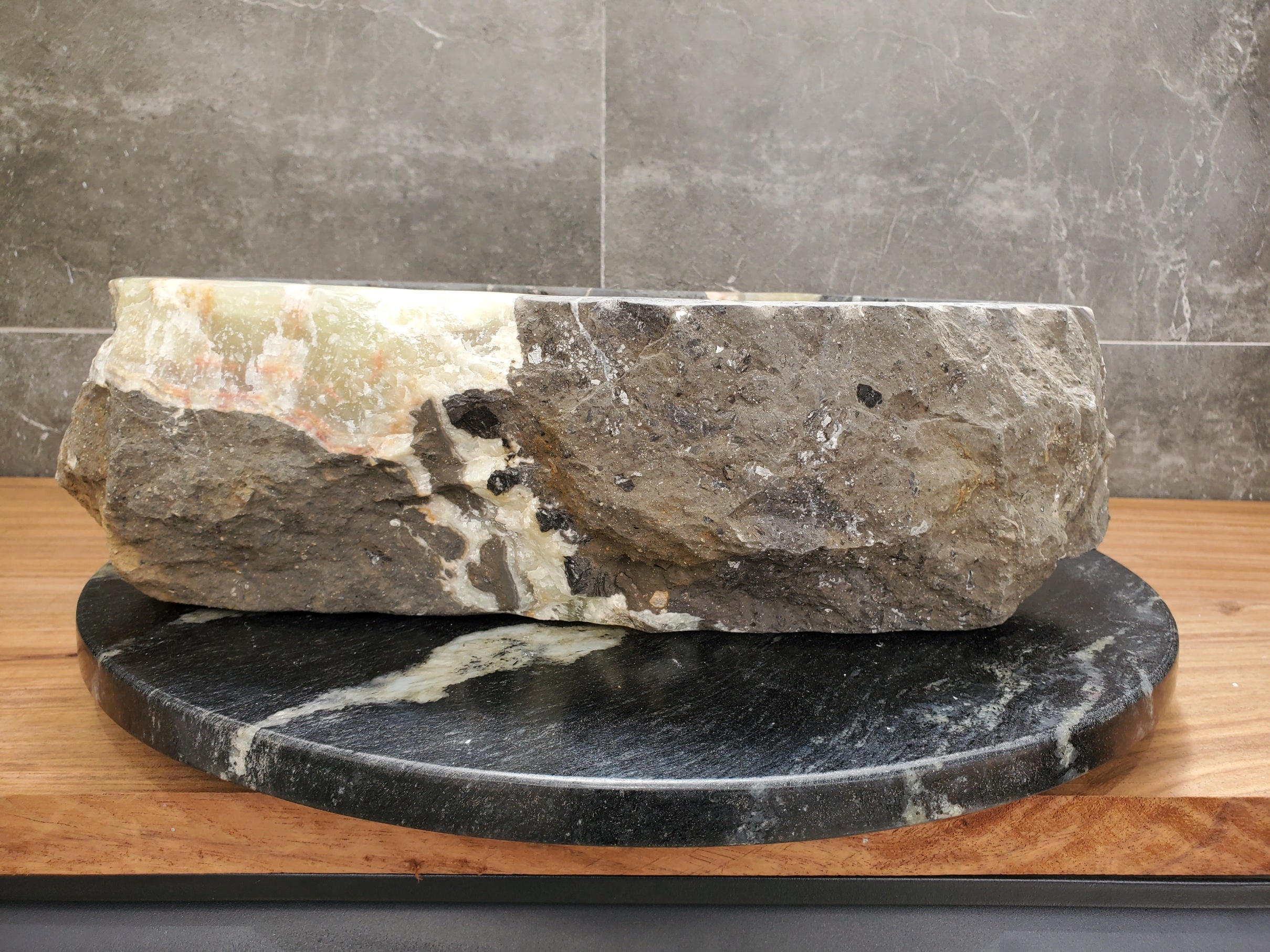 S30_38 Onyx Stone Vessel Bathroom Sink - 17 x 14.5 inch