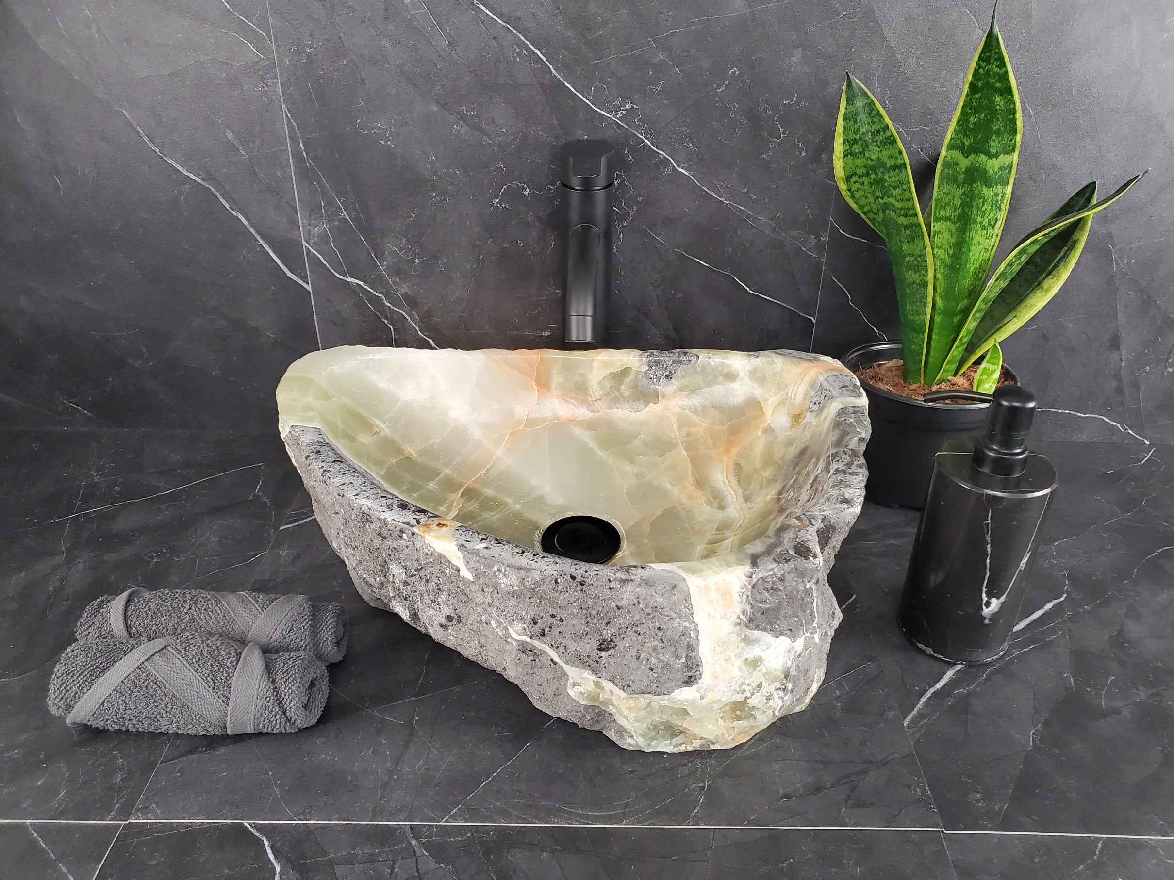 SET1019 Onyx Stone Vessel Bathroom Sink (Set of Two)