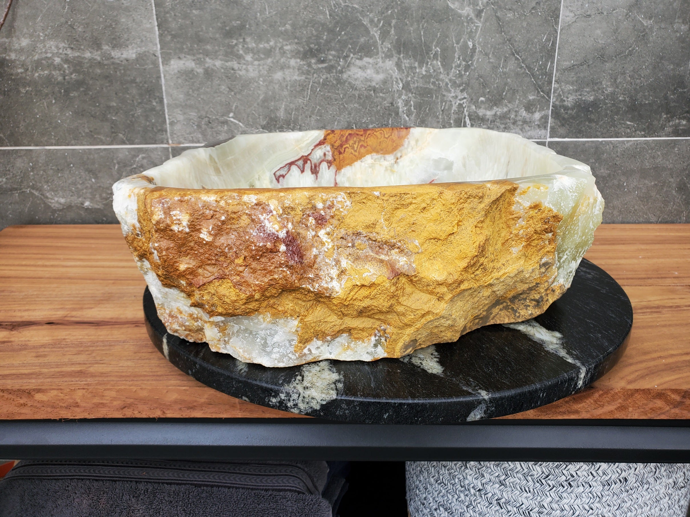S30_28 Onyx Stone Vessel Bathroom Sink - 21 x 17 inch