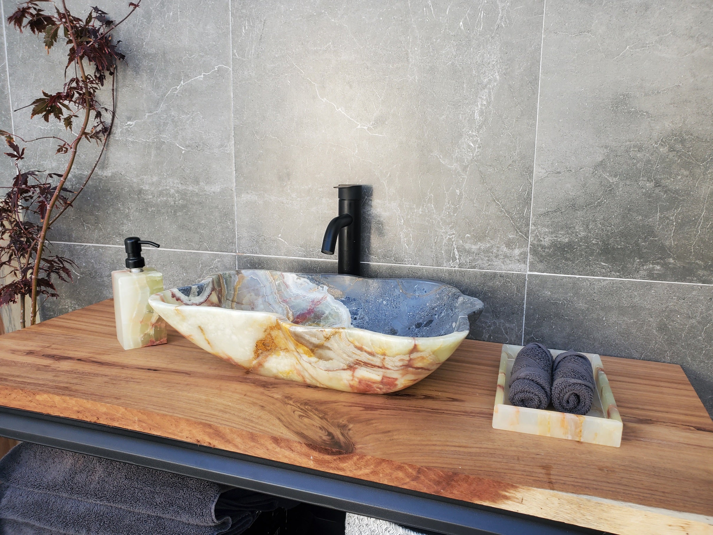 S30_18 Onyx Stone Vessel Bathroom Sink - 19 x 14 inch