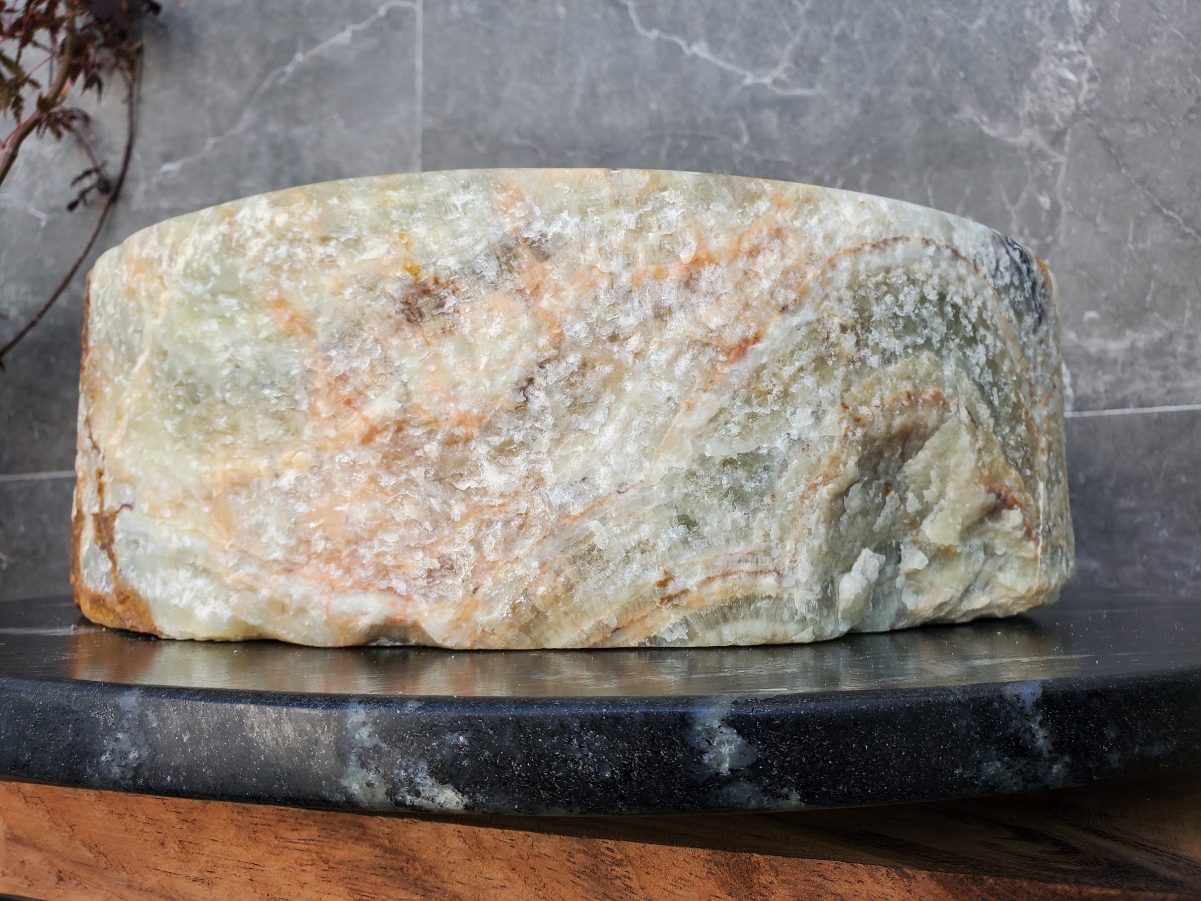 S29_28 Onyx Stone Vessel Bathroom Sink - 15 x 15 inch
