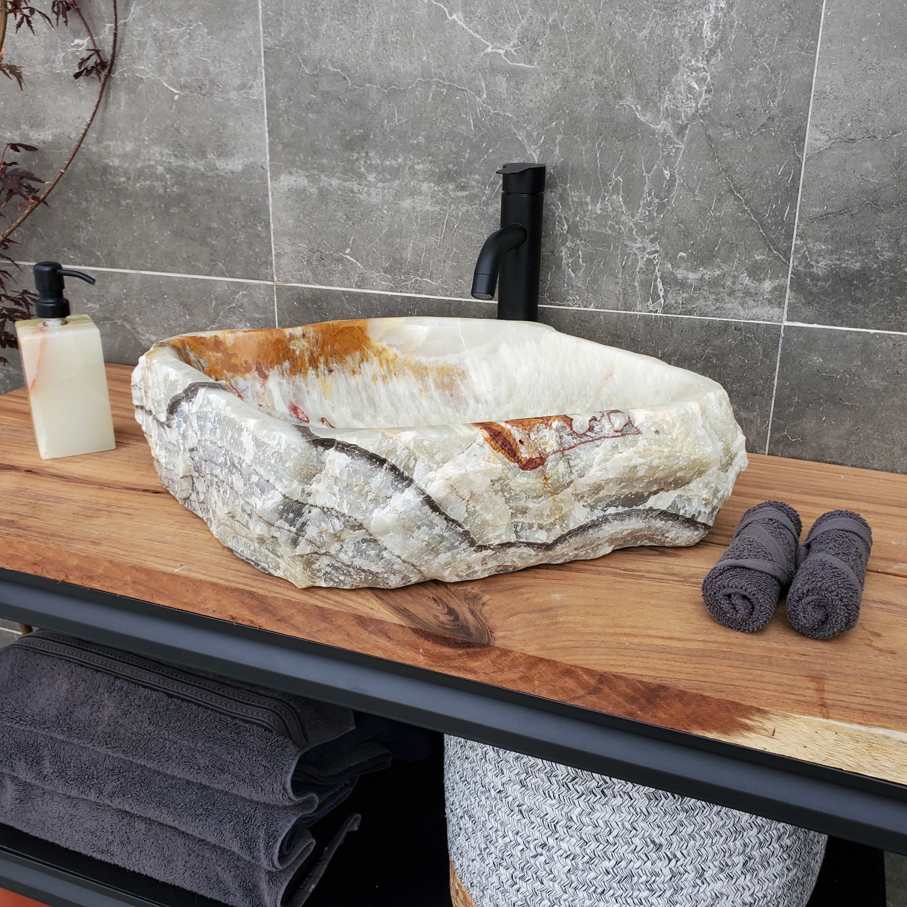 SET1061 Onyx Stone Vessel Bathroom Sink (Set of Two)