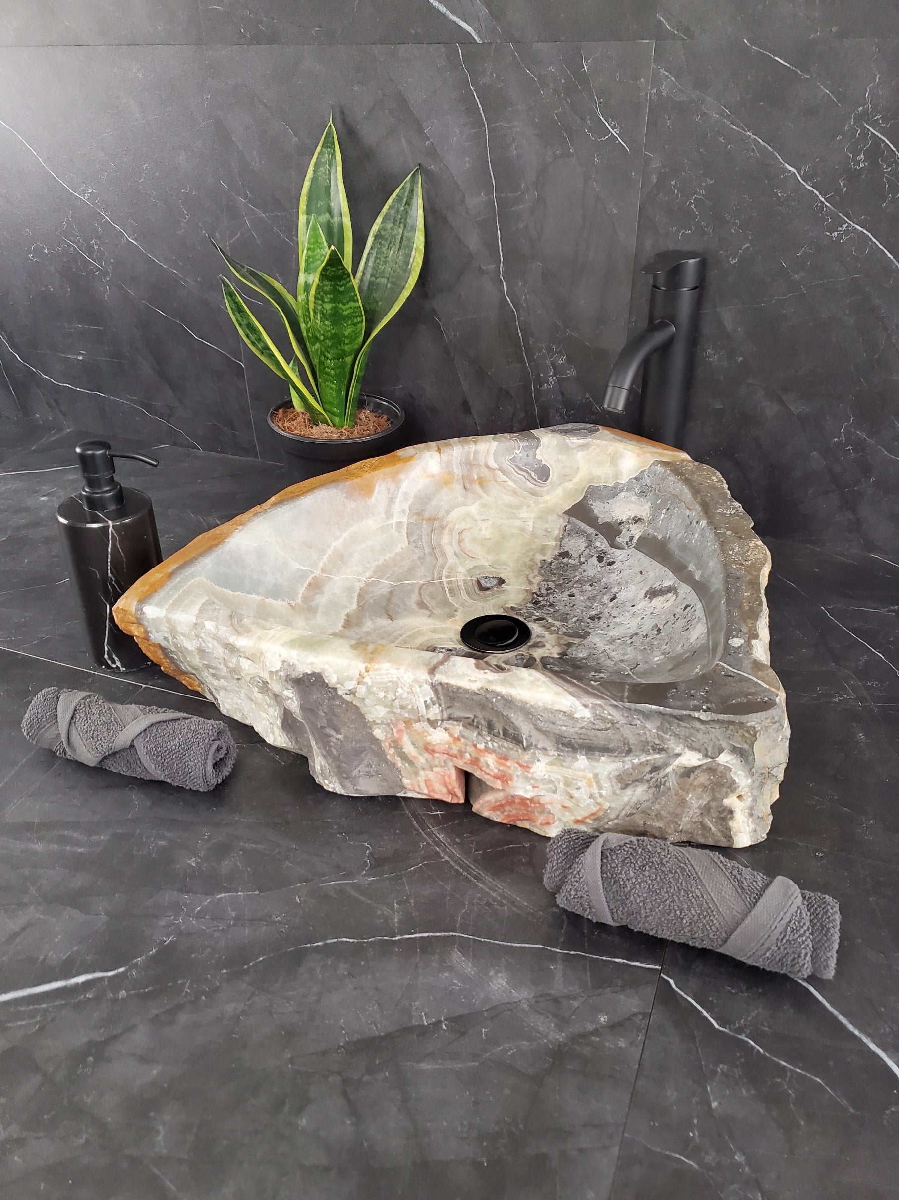 S25_23 Onyx Stone Vessel Bathroom Sink