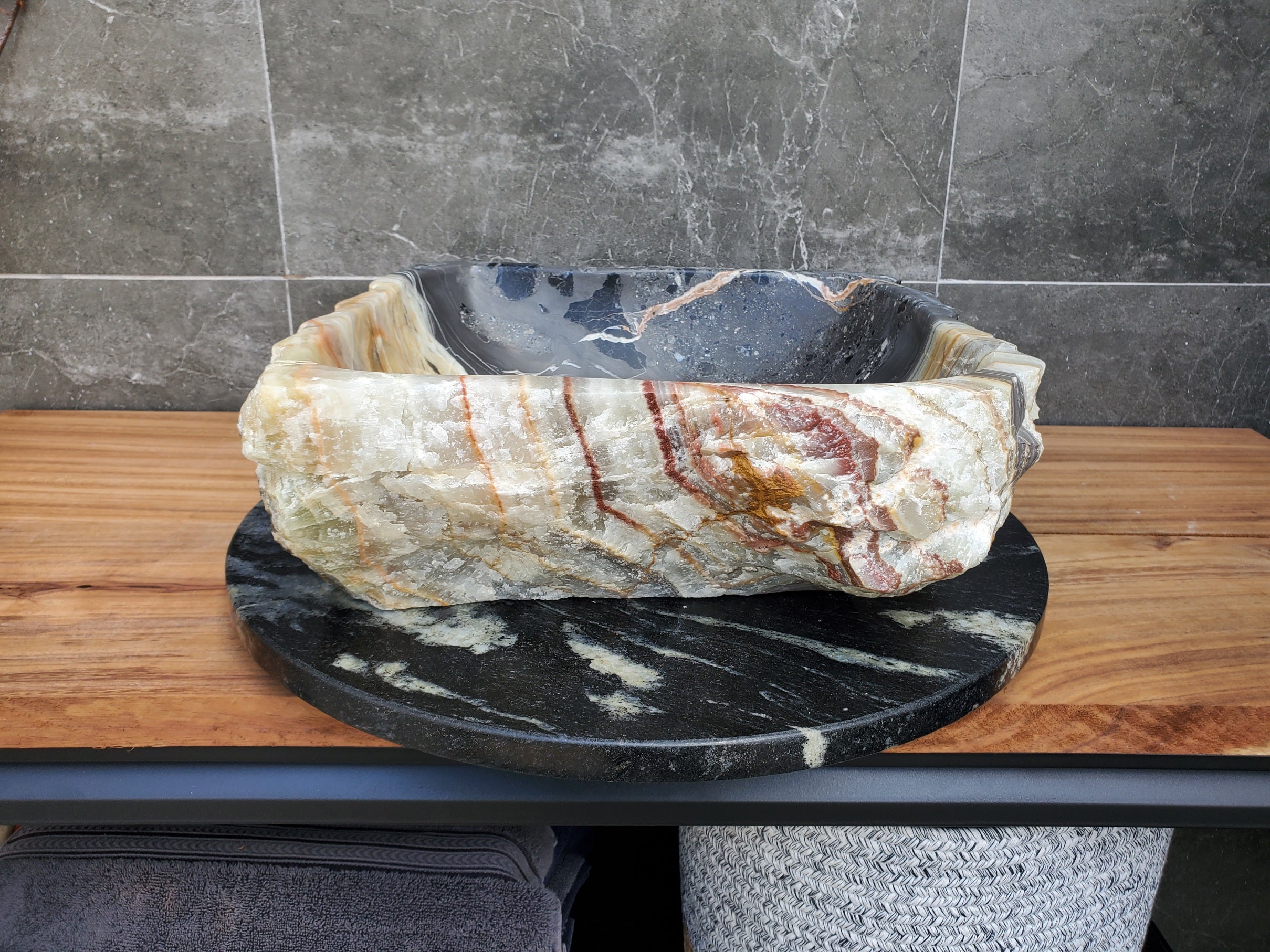 S30_25 Onyx Stone Vessel Bathroom Sink - 15 x 15 inch