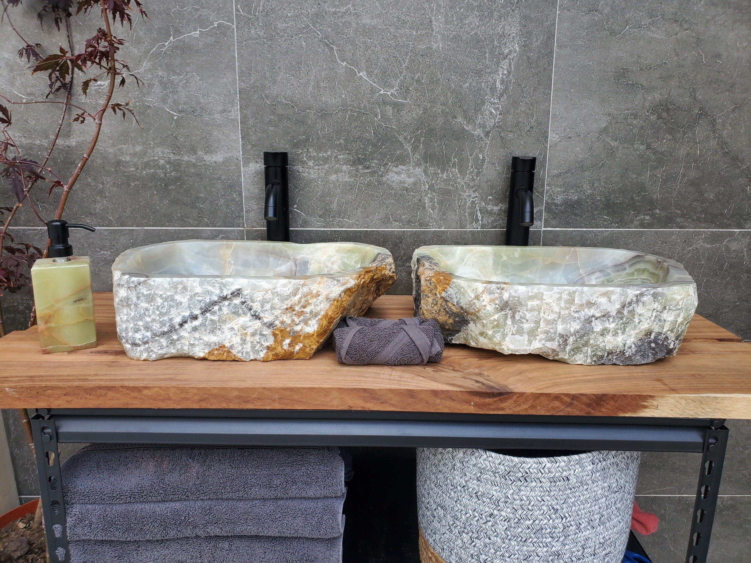 SET1053 Onyx Stone Vessel Bathroom Sink (Set of Two)
