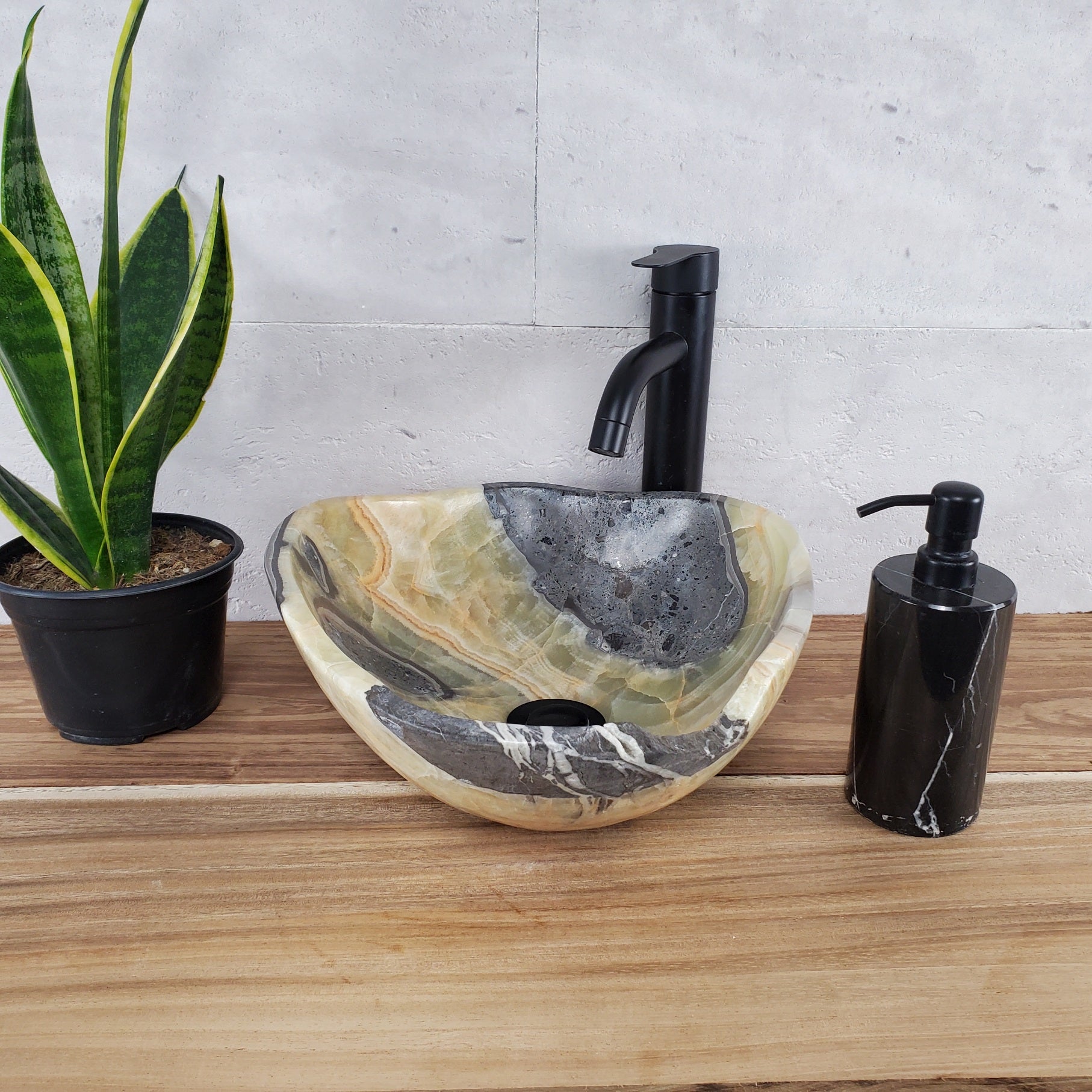 S28_26 Onyx Stone Vessel Bathroom Sink - 15 x 13 inch