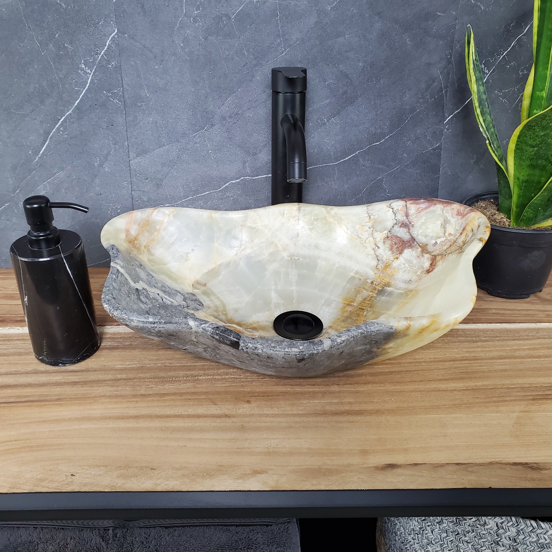 SET1038 Onyx Stone Vessel Bathroom Sink (Set of Two)