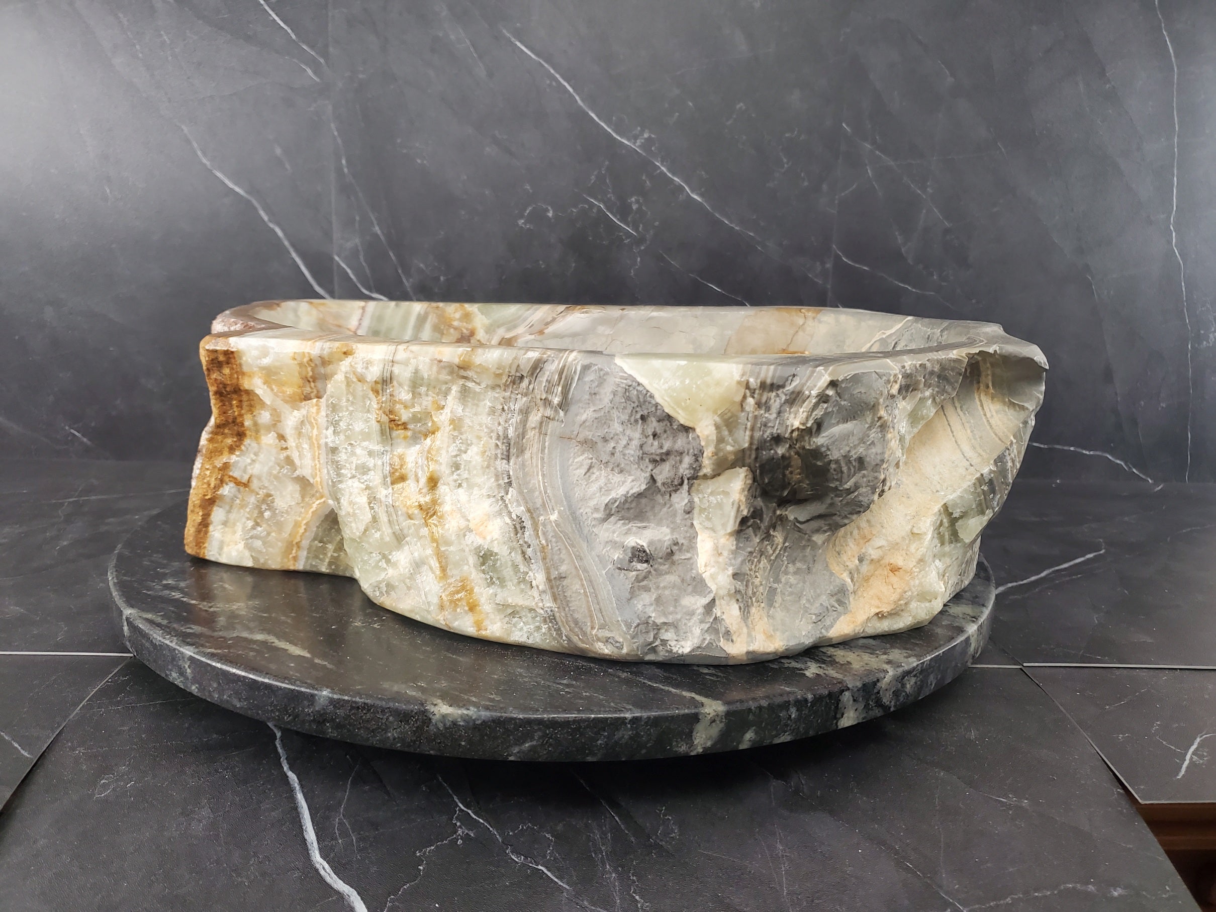 S25_12 Green Onyx Stone Vessel Bathroom Sink